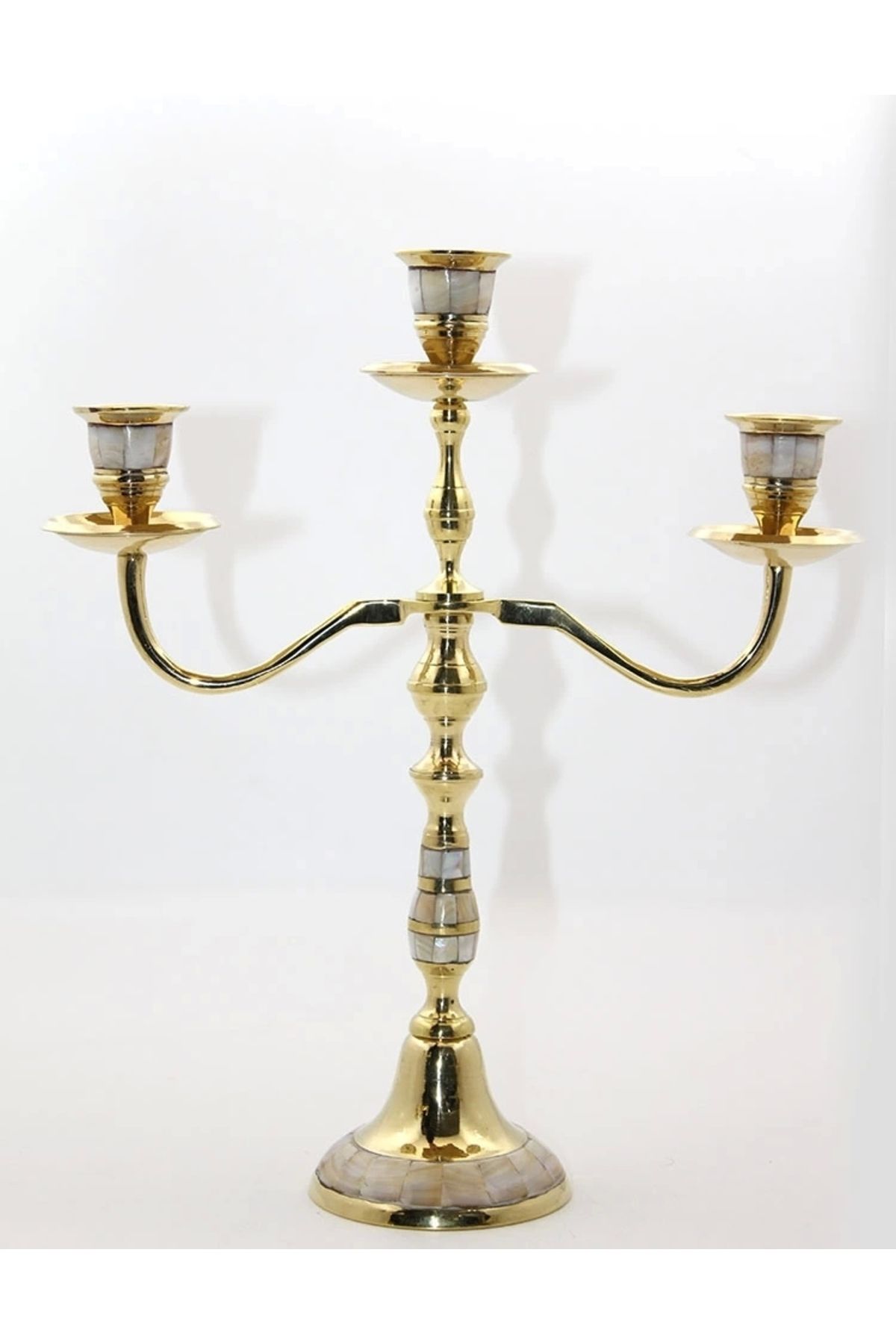 YNT İthalat Pirinç Sedefli 3'lü Şamdan 19124