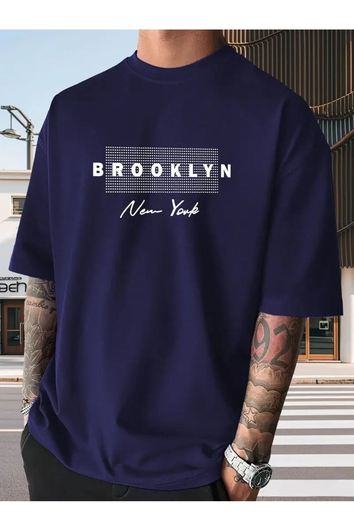 PAVRO Oversize Unisex Basic Tişört Rahat Şık Günlük Kullanım broklynbaskılı