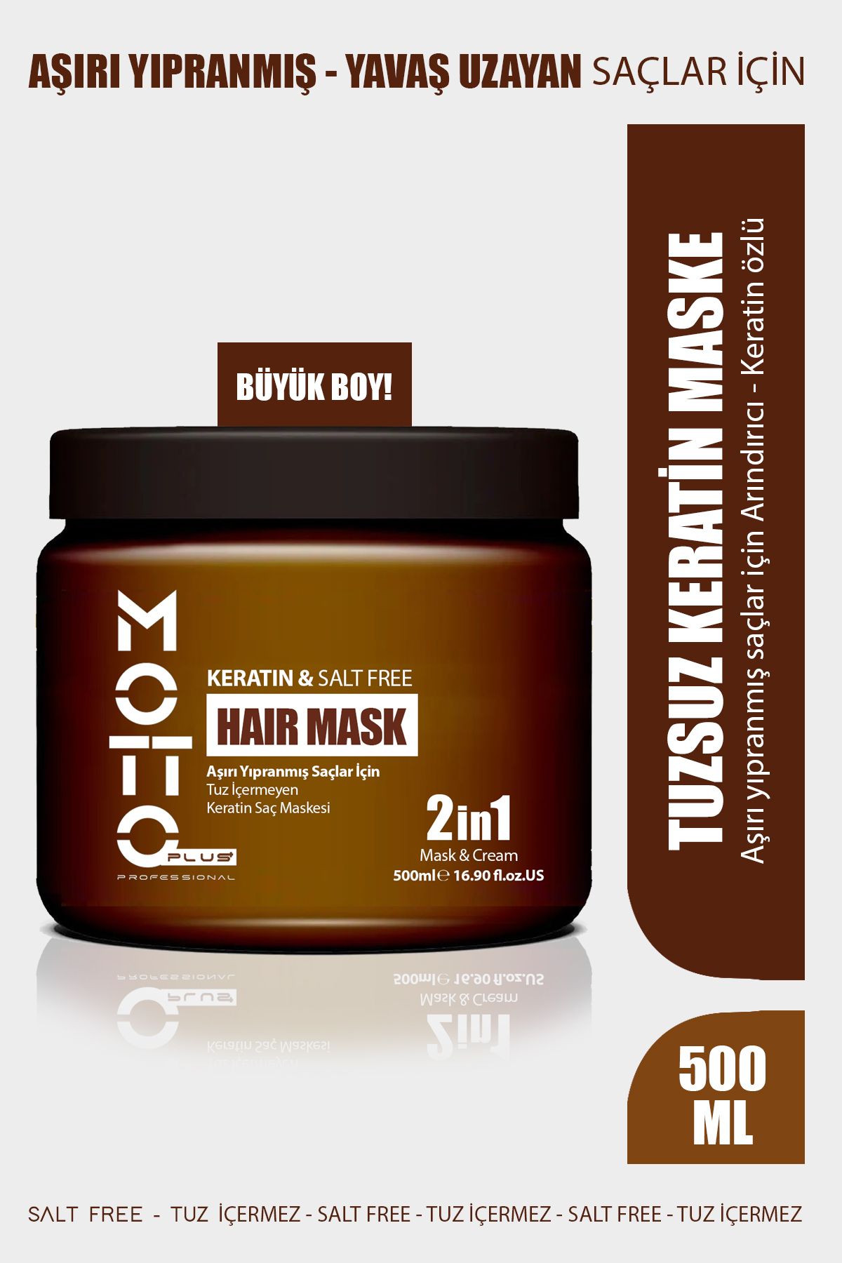 Yavaş Uzayan - Aşırı Yıpranmış Saçlar İçin Tuz İçermeyen Keratin Maskesi 500ML