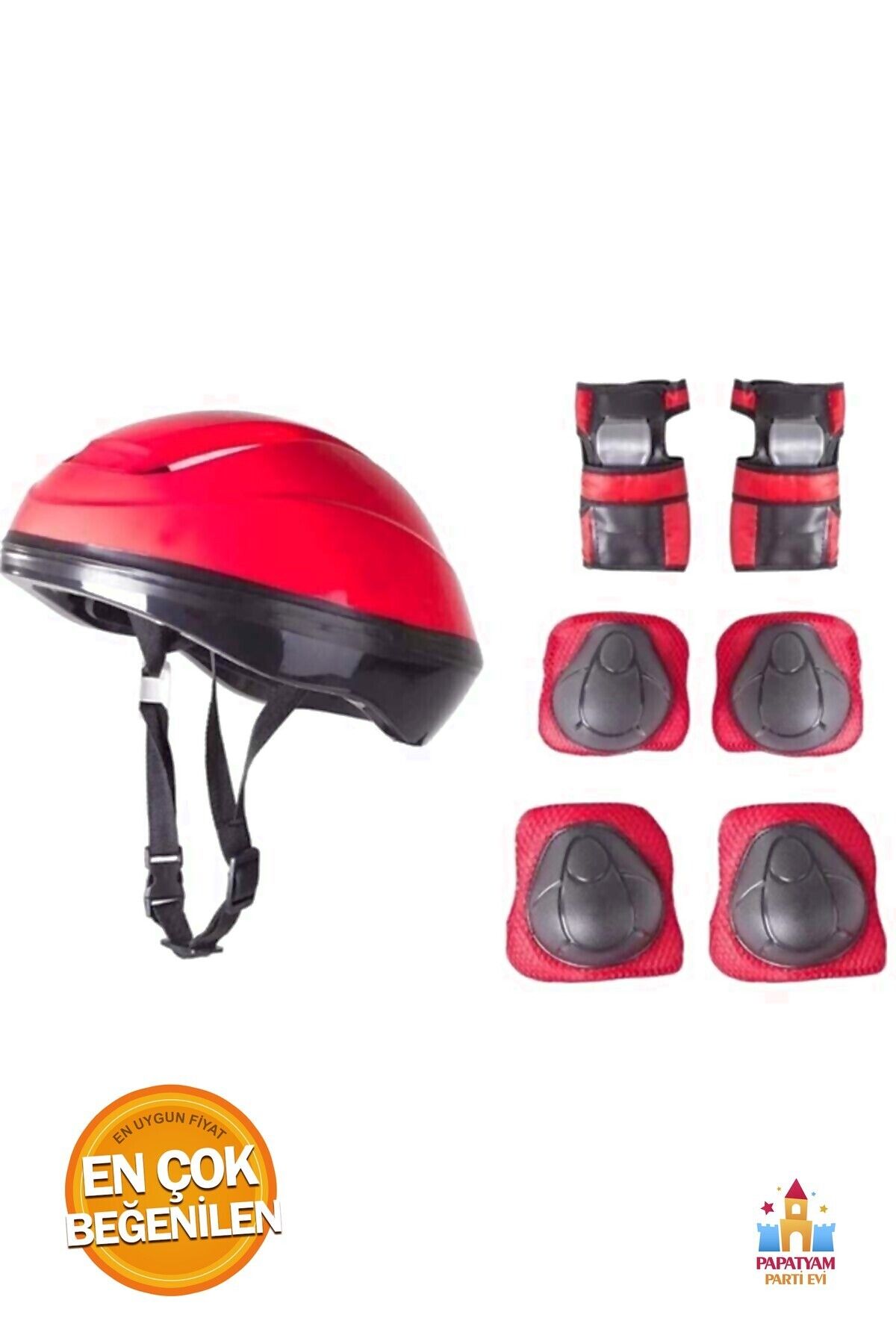 PapatyamPartiEvi Koruyucu Set: Kırmızı Kask Dizlik Dirseklik - Güvenliğinizi Artırın!