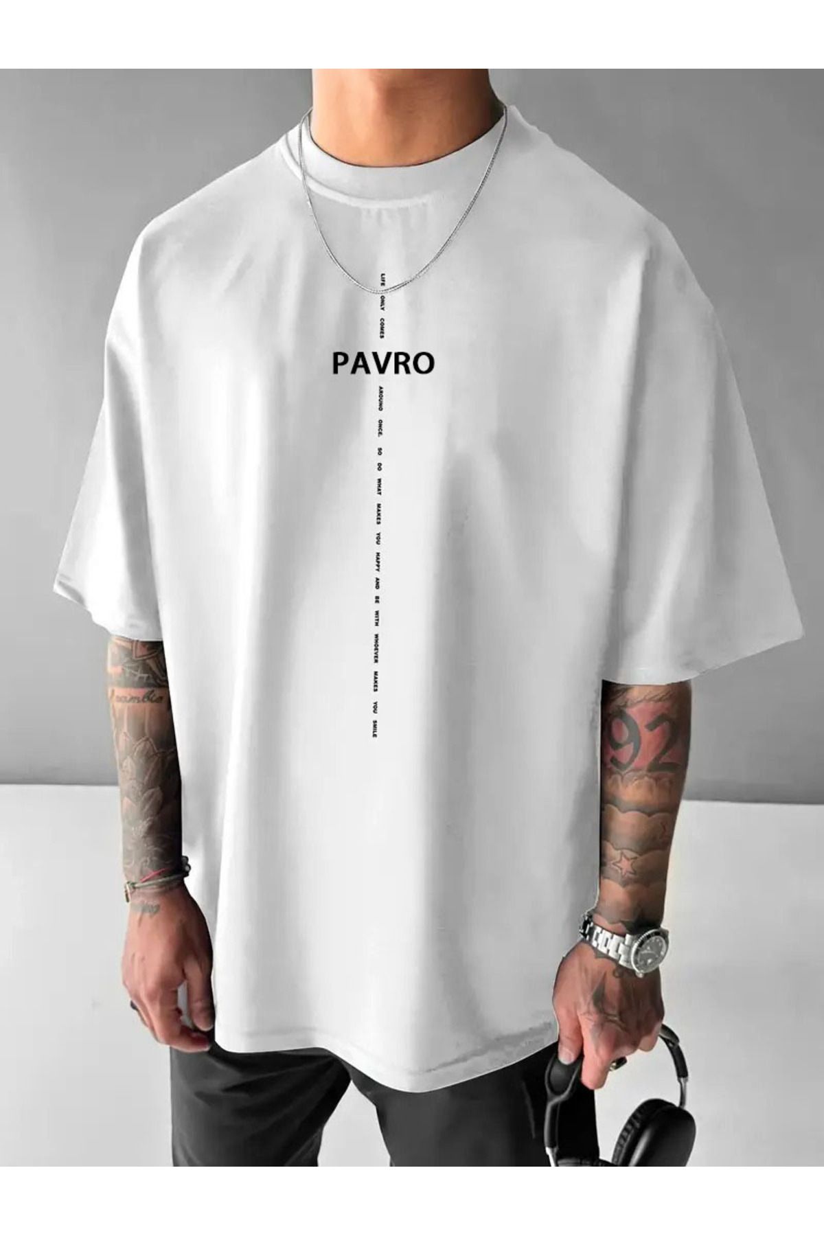 PAVRO Oversize Unisex Basic Tişört Rahat Şık Günlük Kullanım PAVRO baskılı