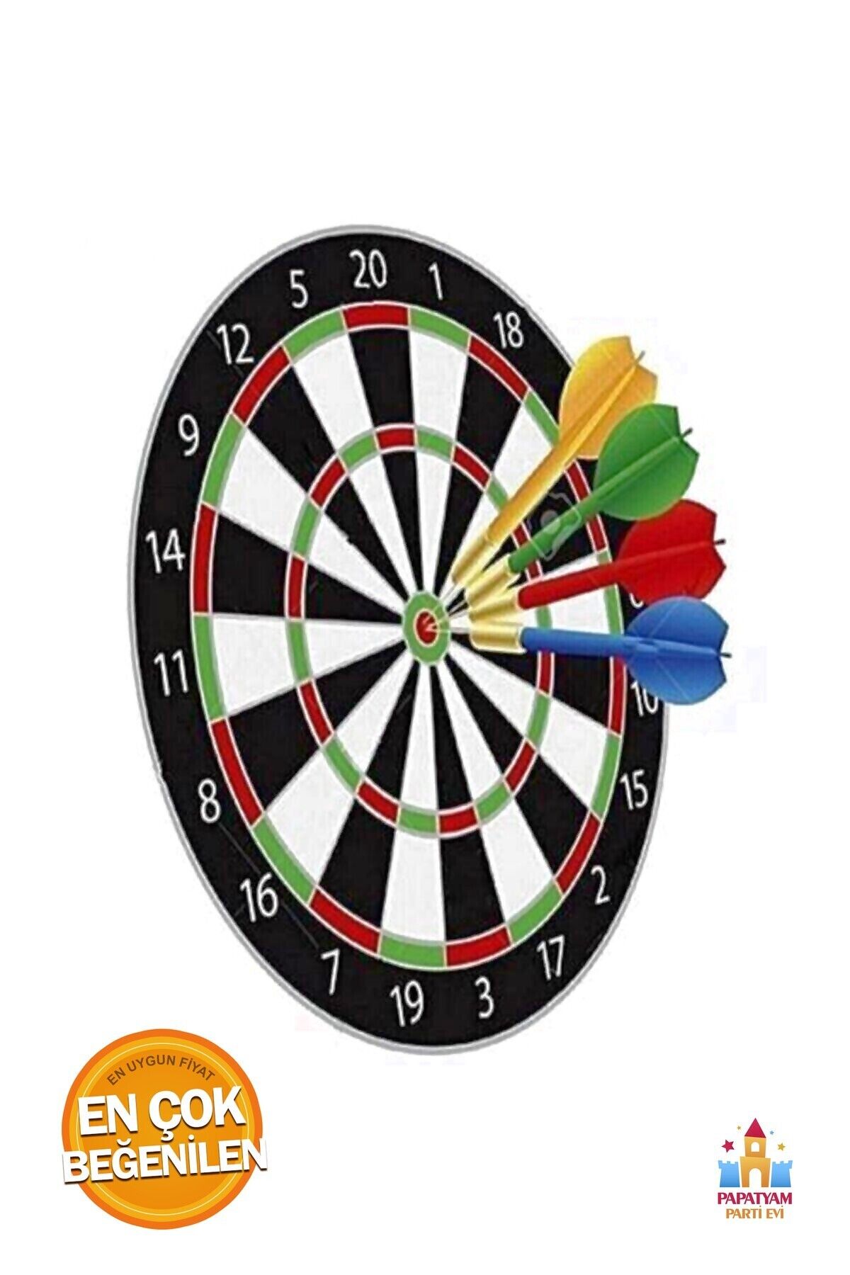 PapatyamPartiEvi Çift Taraflı Dart Tahtası Oyun Seti Oklu - 6 Adet Oklu Oyuncak Dart