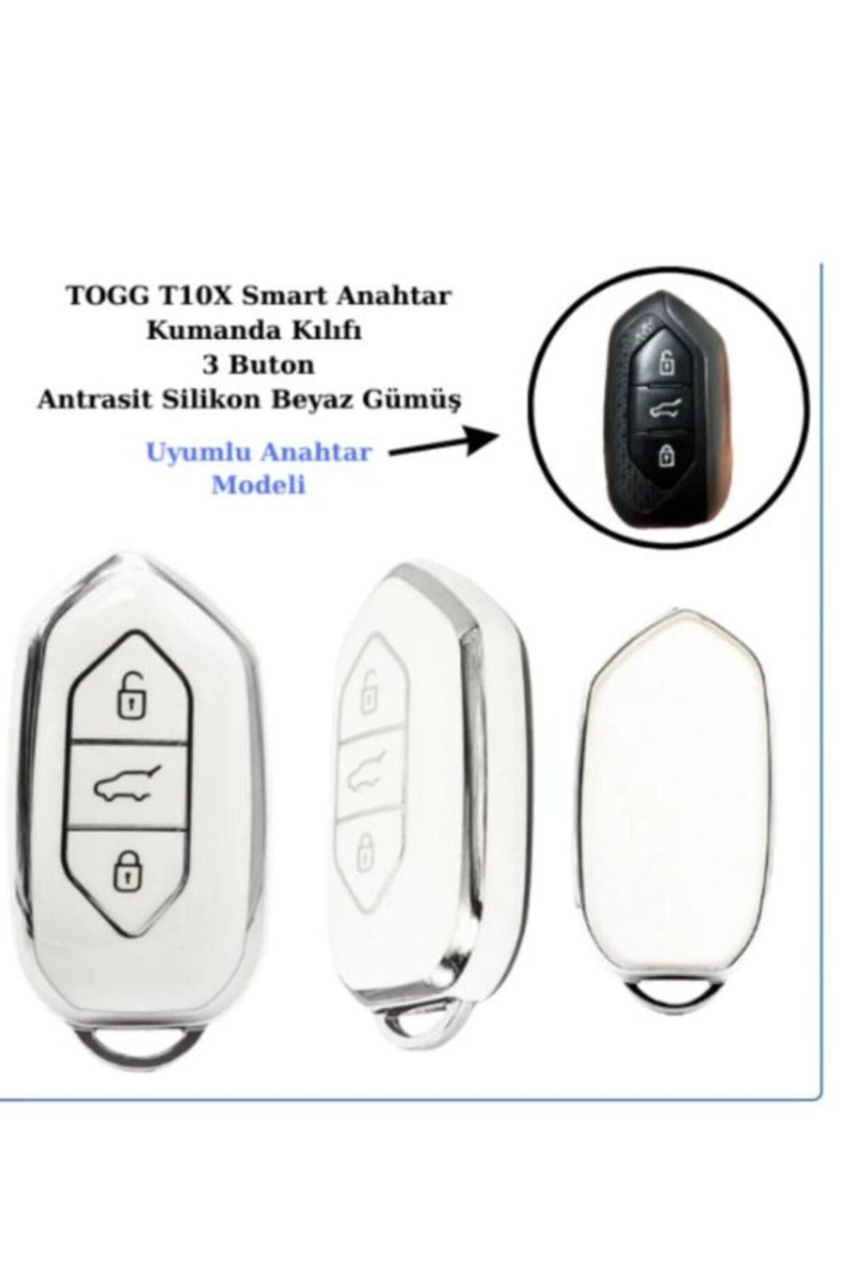 STİLİX GARAGE Togg T10x Uyumlu Anahtar Koruma kılıfı Beyaz / Gümüş Detaylı Lütfen Anahtar Teyiti Yapınız
