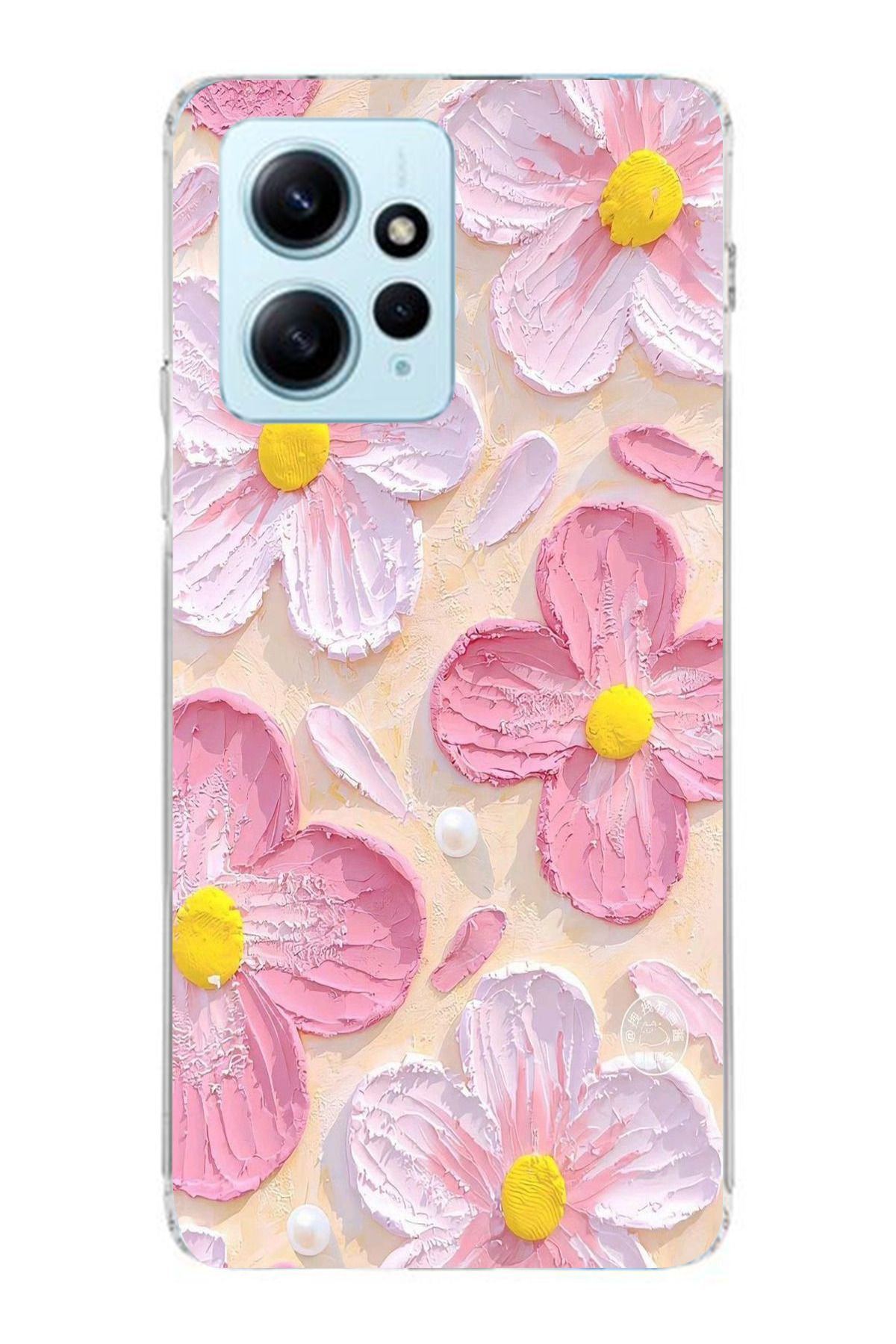 moonset Xiaomi Redmi Note 12 4G Uyumlu Pastel Çiçek Tasarımlı Baskılı Şeffaf Telefon Kılıfı