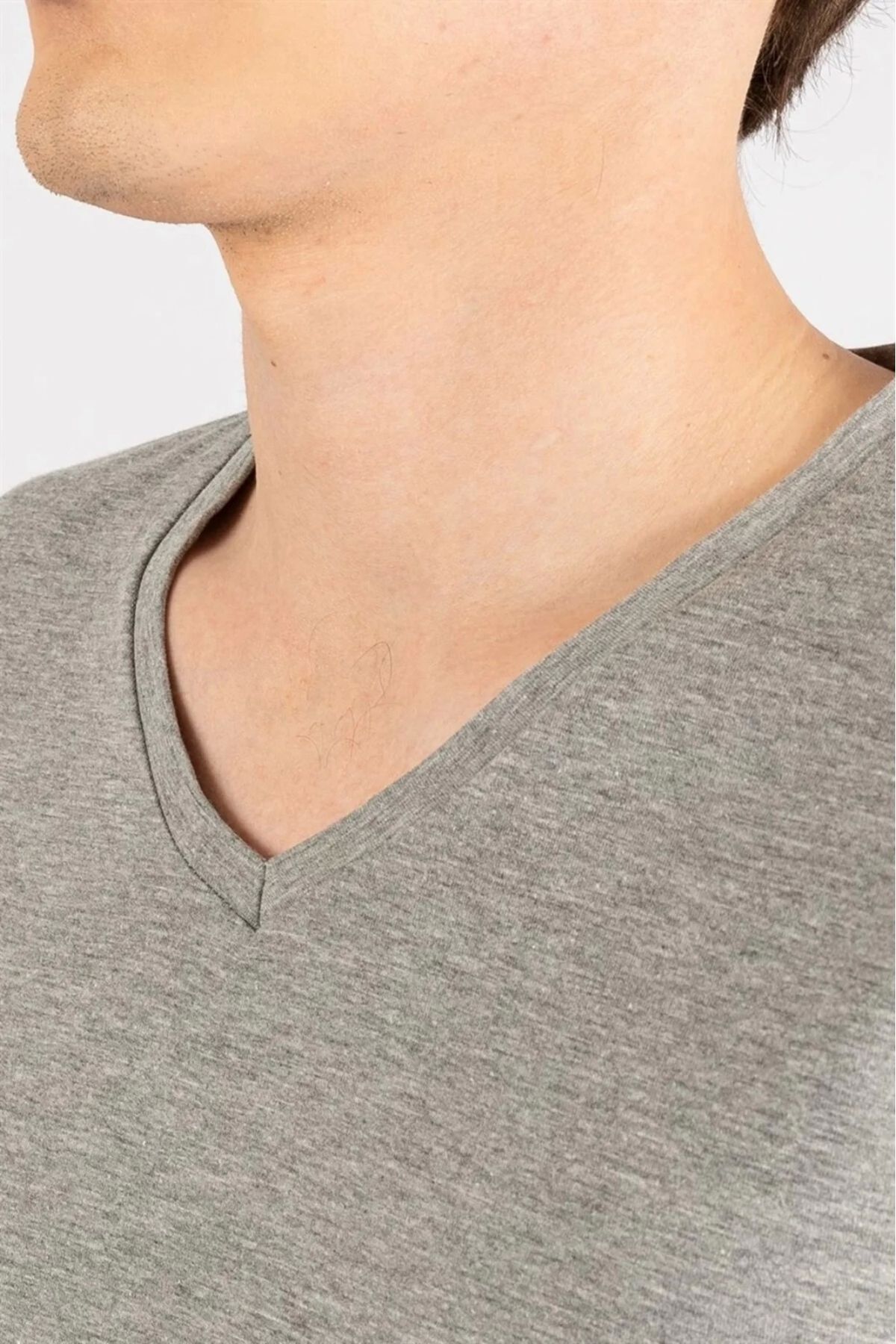 PHANTOM JEANS-Men's Gray Lycra Stylish Cotton Soft Textured Slim Fit Slim Fit V-Neck Basic T-Shirt 3