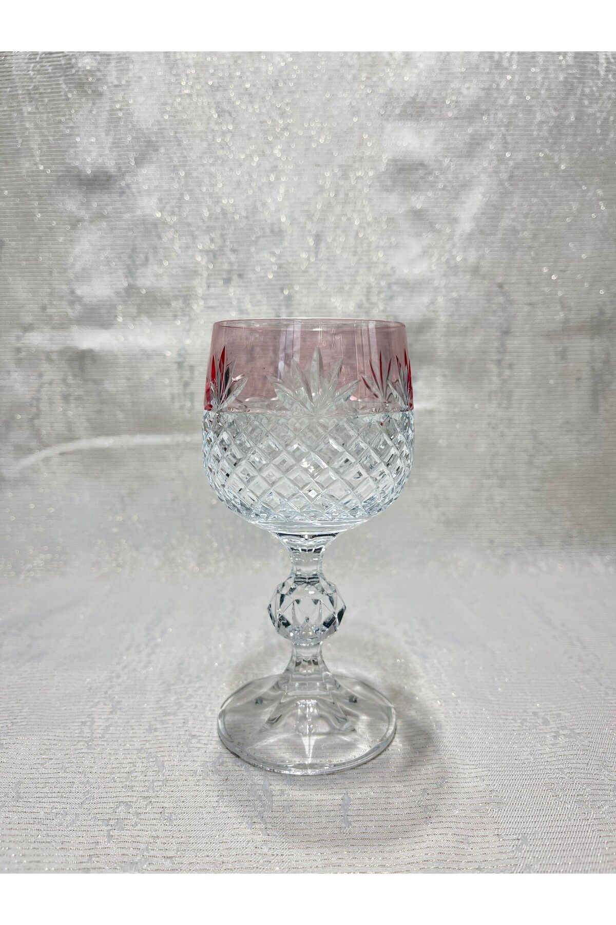 Mirano Cam Tasarım DEKORLU (KESME) EL İŞİ PEMBE 150ML 6LI KRİSTAL KAHVE YANI SU BARDAĞI SETİ