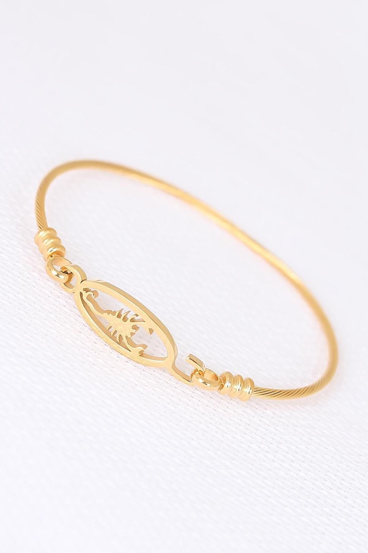 BZK ACCESSORİES Gold Çelik Akrepli Erkek Kelepçe Bileklik