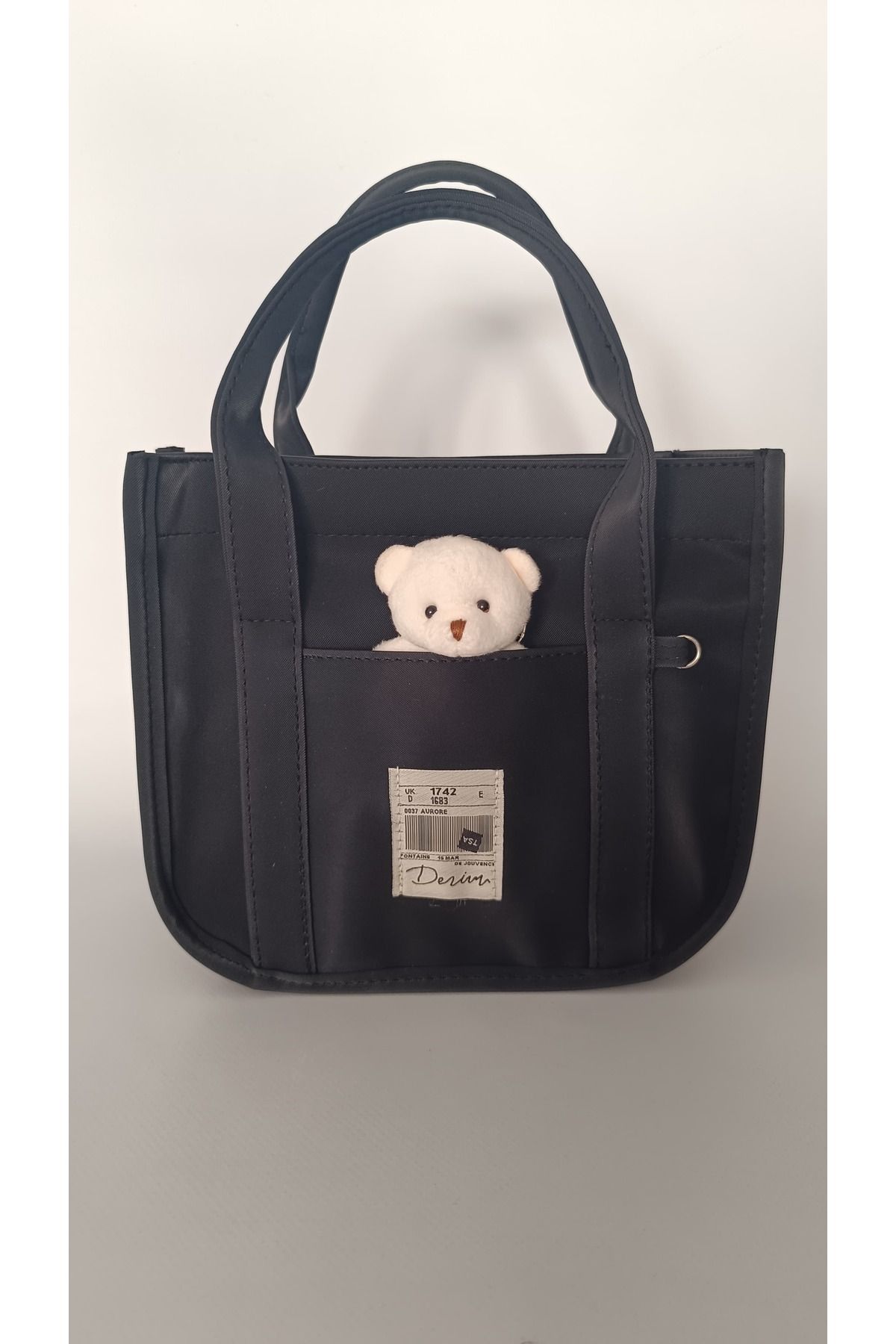 Butik Ayıcıklı Orta Boy Suni Deri Fermuarlı El ve Omuz Çantası
