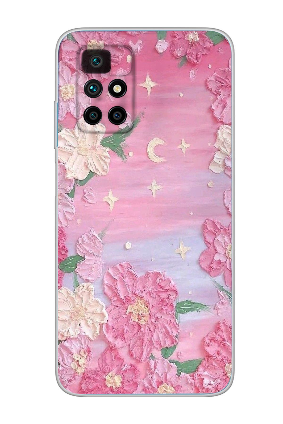 moonset Xiaomi Redmi 10 2022 Uyumlu Pastel Çiçekler Tasarımlı Baskılı Şeffaf Telefon Kılıfı