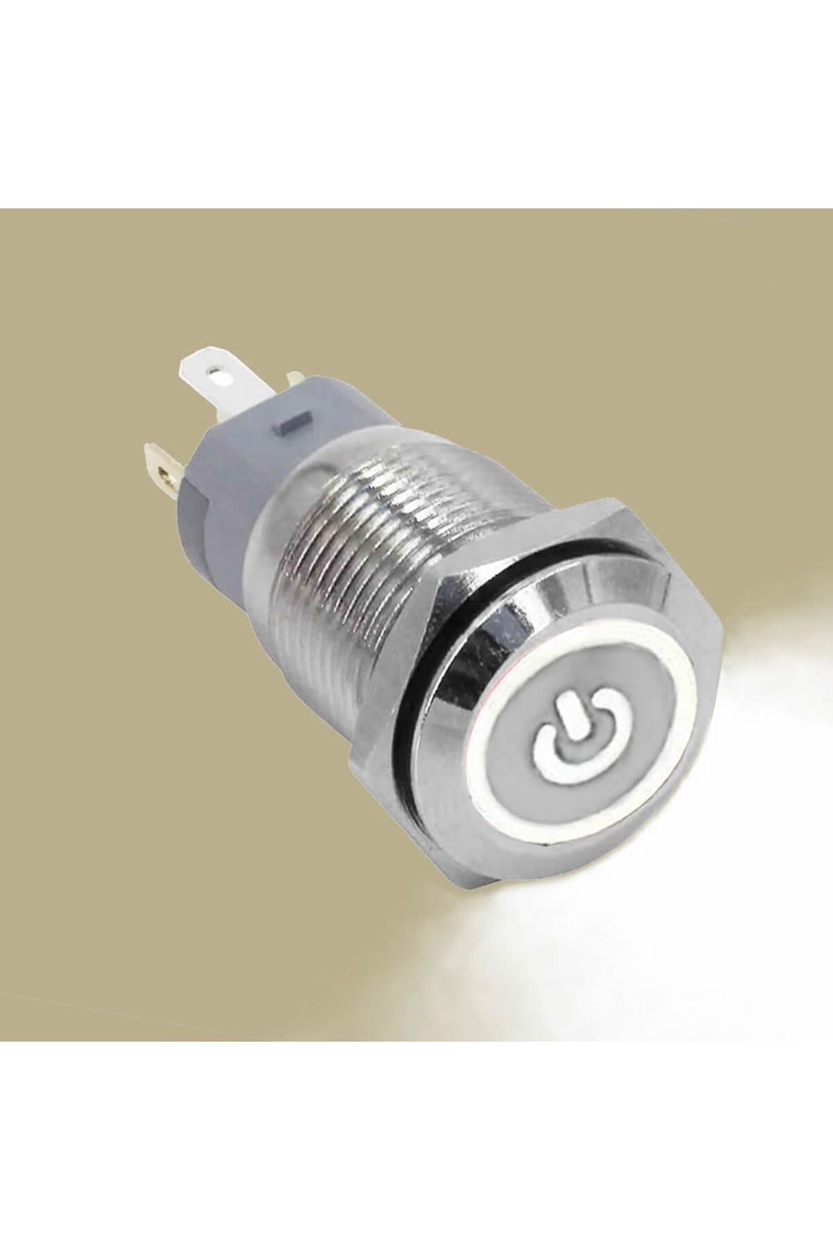 Alkatronik 16mm Metal Buton Beyaz Power Sembol Led Işıklı Panel Montaj Düz Kafa Kilitlemeli DC 6A 12V IP67 Düğm