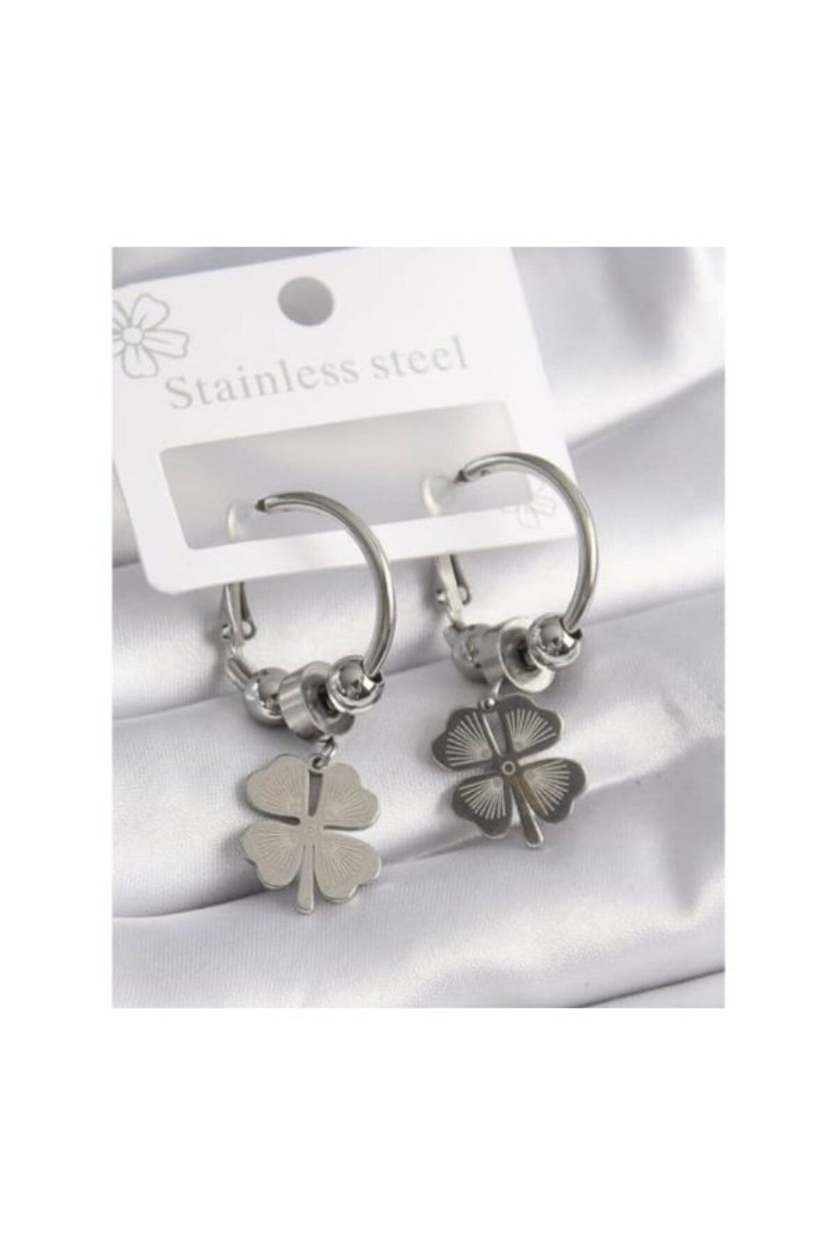 Punky Store Şans Halkası Silver Yonca Küpe-Paslanmaz Çelik