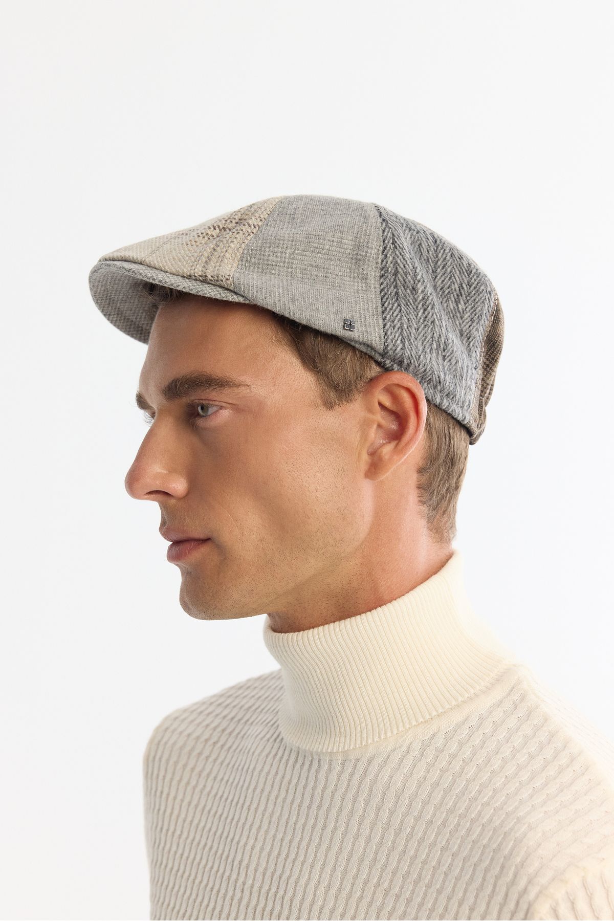 Avva-Men's Anthracite Wool Plaid Patterned Cap Hat A42Y9278 4