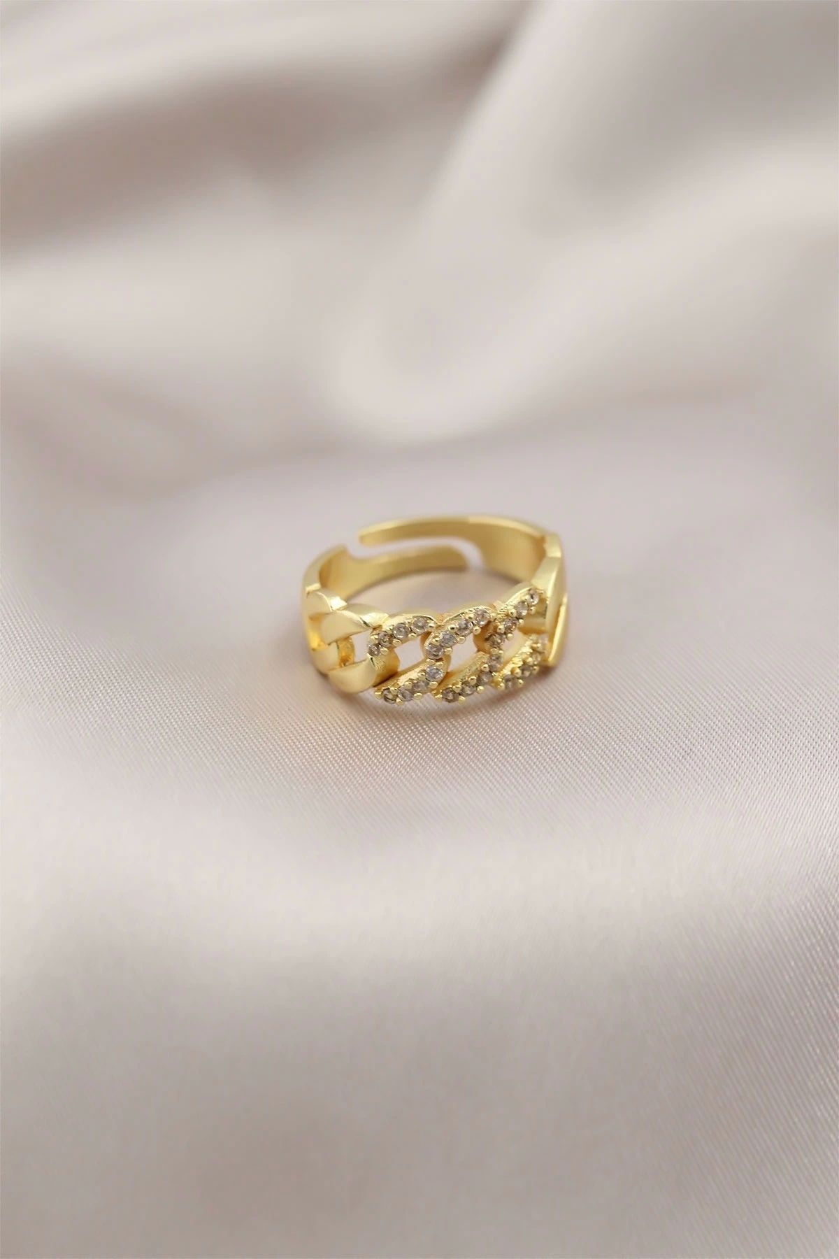 Clariss Gold Renk Metal Zincir Model Taşlı Kadın Yüzük