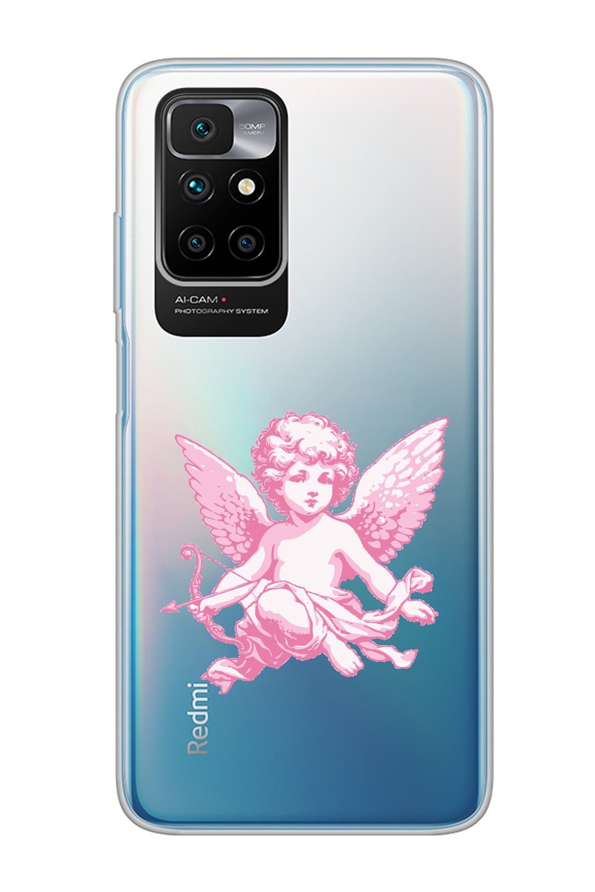 moonset Xiaomi Redmi 10 2022 Uyumlu Melek Tasarımlı Baskılı Şeffaf Telefon Kılıfı