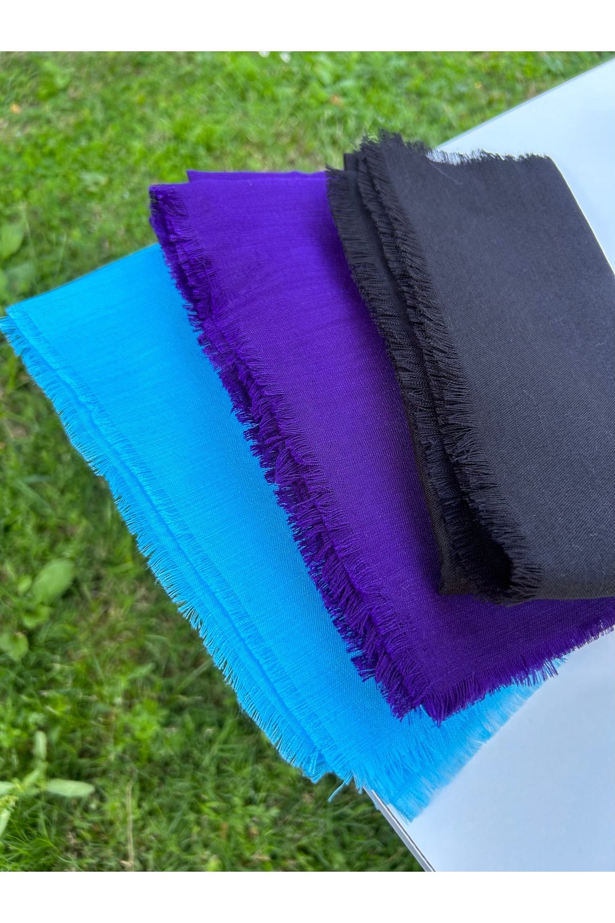 Sümeyye çeyiz 3 adet flamlı yazma 100x100 cm pamuklu tülbent (siyah / mor/ mavi)
