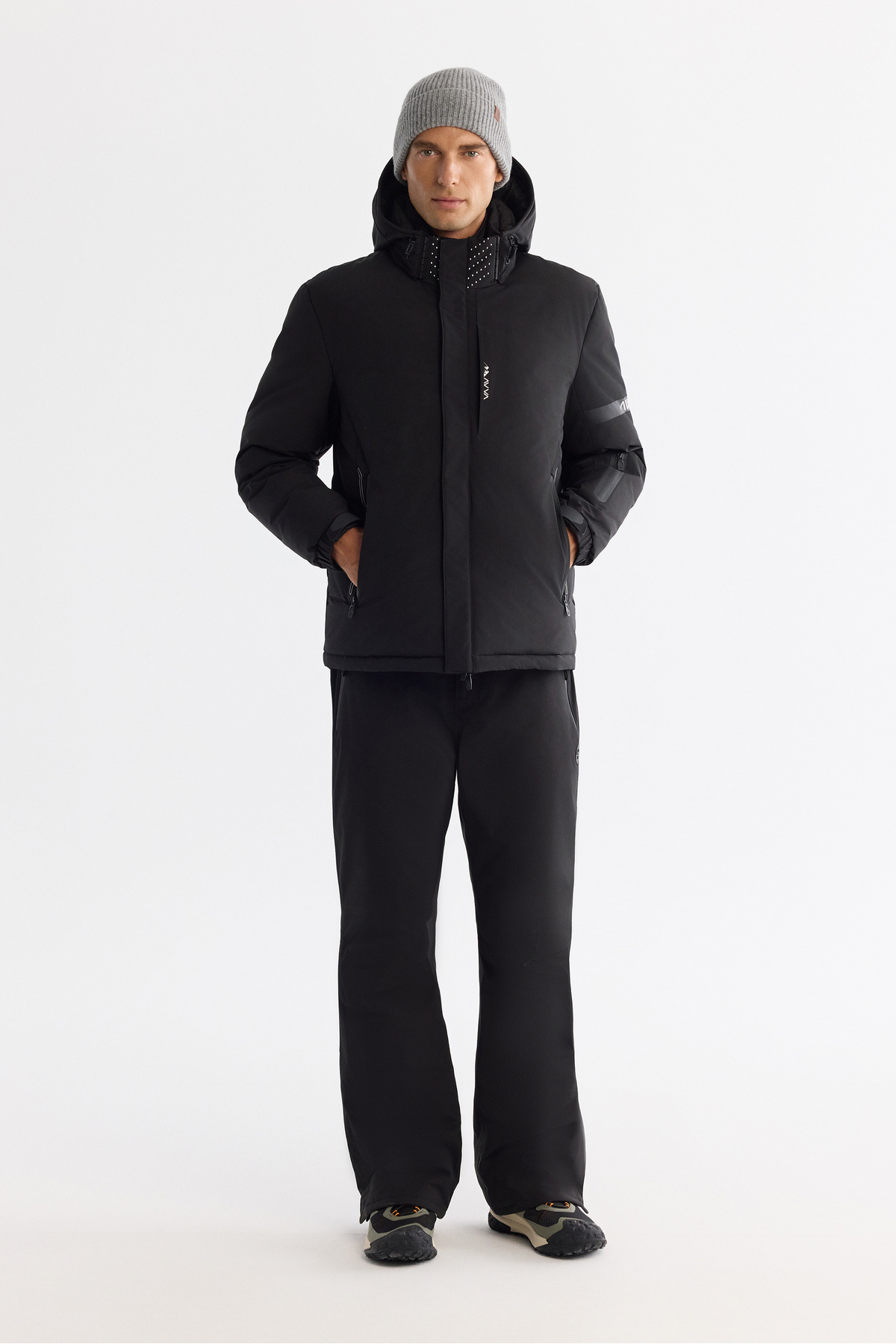 Avva-Men's Black Hooded Water Repellent Windproof -20 Degree Resistant Inflatable Ski Coat A42Y6159 2