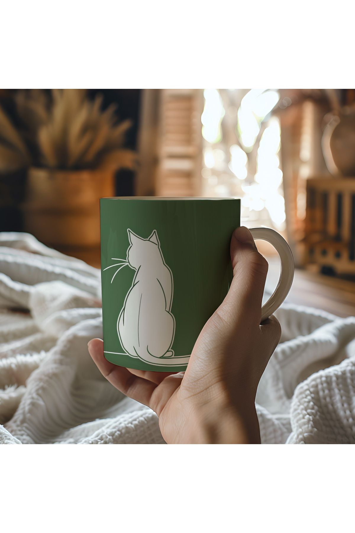waspandhornet Yeşil Kedi Silüetli Kupa