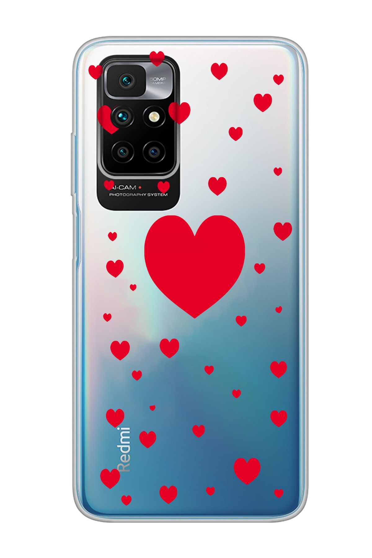 moonset Xiaomi Redmi 10 2022 Uyumlu Kalpler Tasarımlı Baskılı Şeffaf Telefon Kılıfı