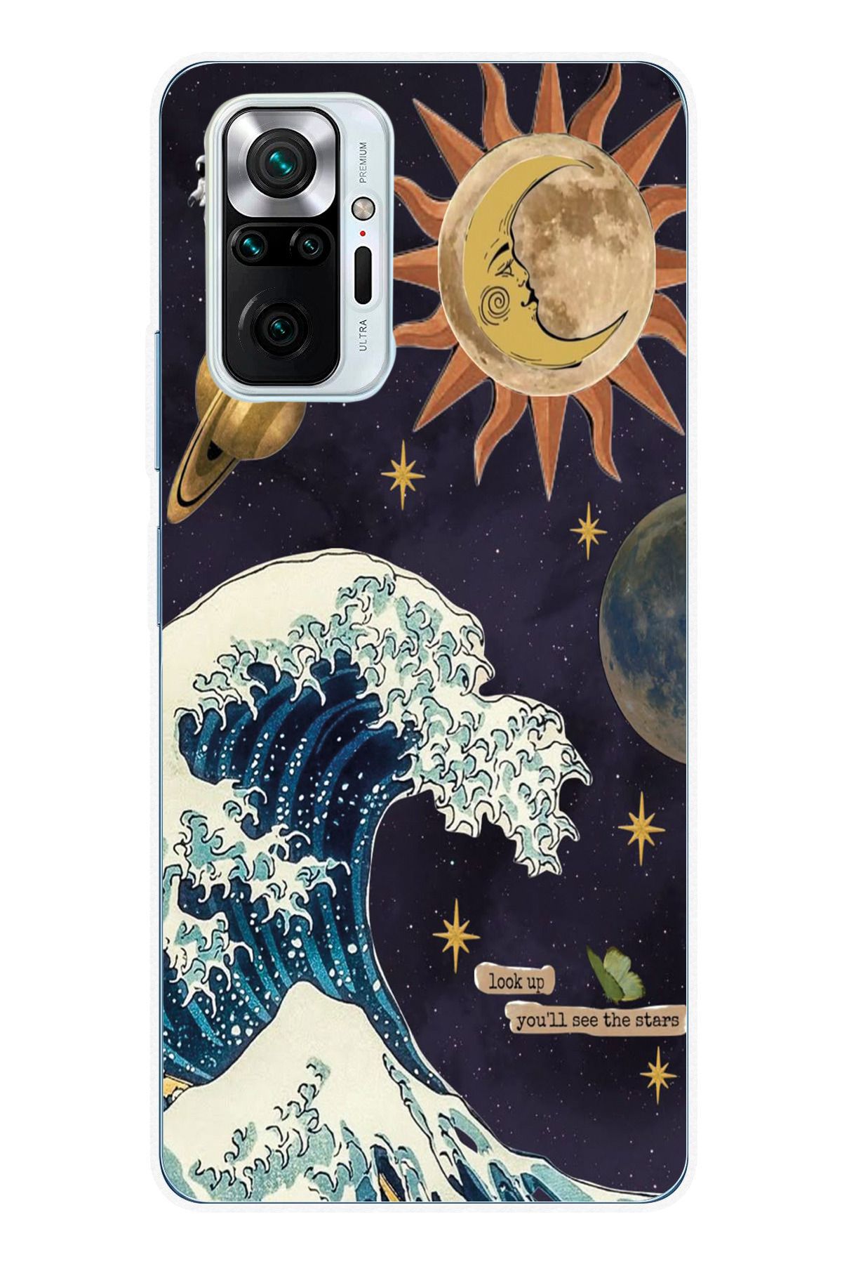 moonset Xiaomi Redmi Note 10 Pro Uyumlu Dalga ve Güneş Tasarımlı Baskılı Şeffaf Telefon Kılıfı