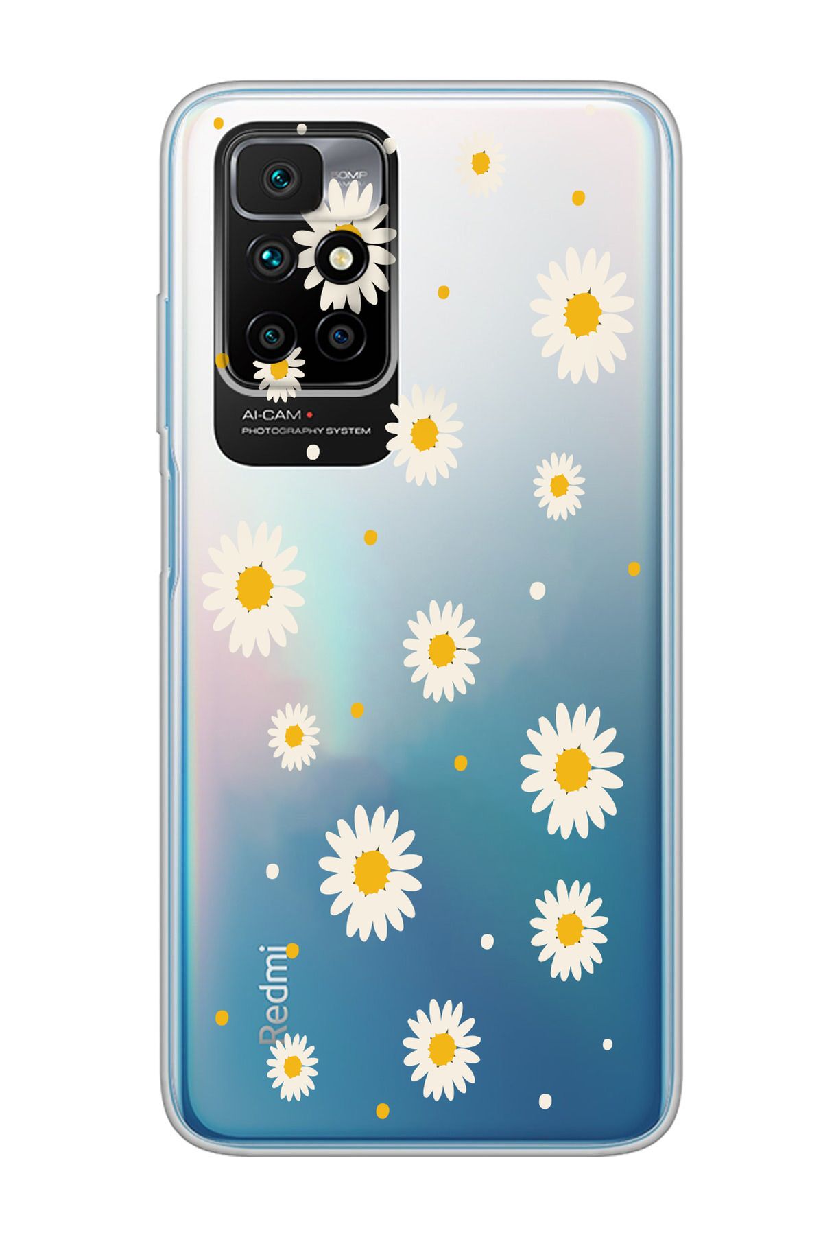 moonset Xiaomi Redmi 10 2022 Uyumlu Papatya Tasarımlı Baskılı Şeffaf Telefon Kılıfı