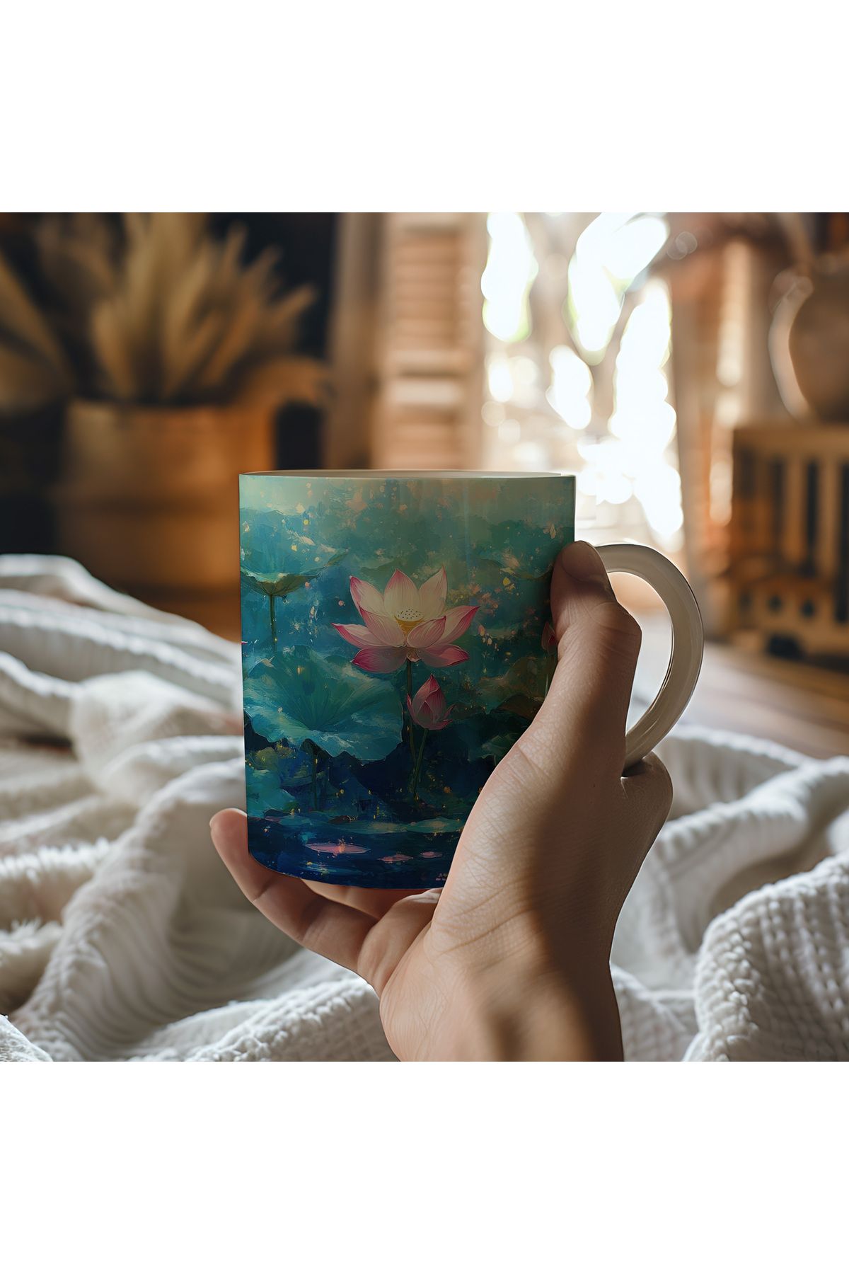 waspandhornet Lotus Çiçeği Tasarımlı Kupa