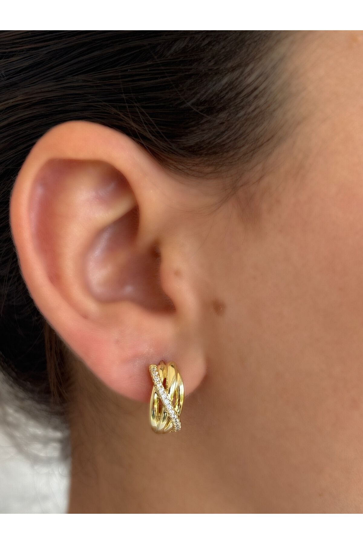 luvela Gold Renk Pave Model Taşlı Halka Küpe