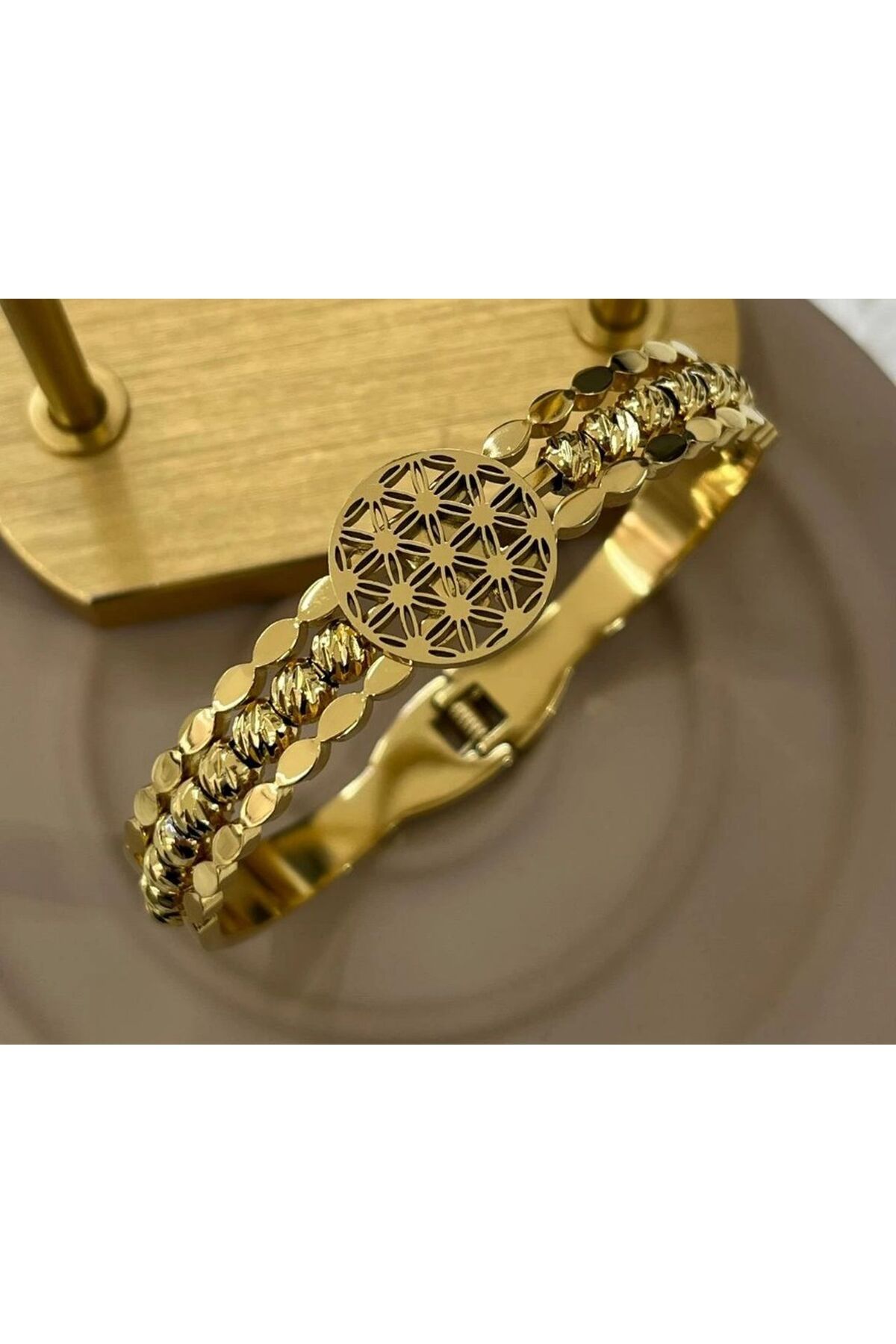Power Es 316L Karamaz Paslanmaz Gold Renk Altın Kaplama Dorika Çelik Bileklik