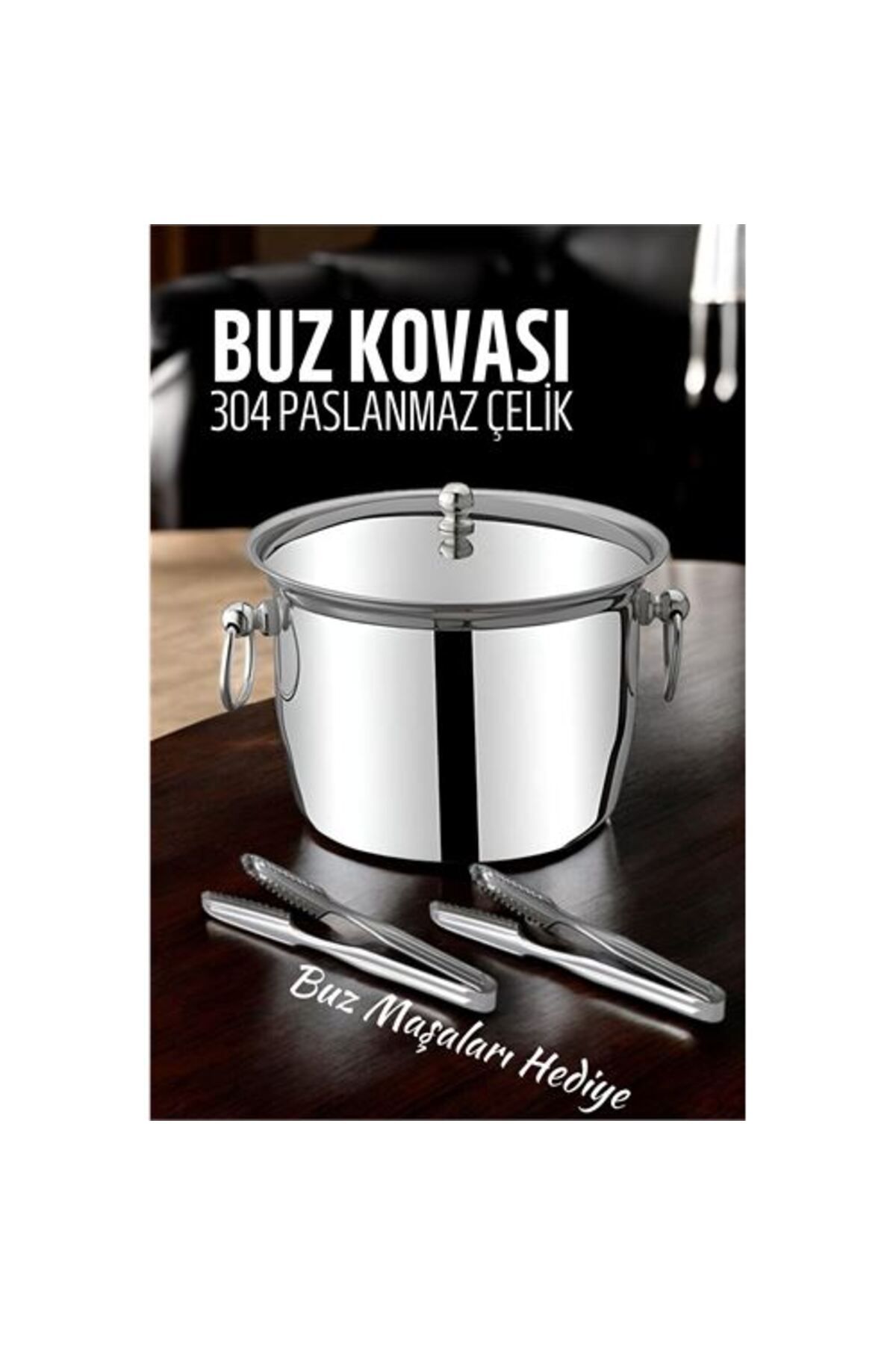 NEZADE STORE Buz Kovası 304 Paslanmaz Çelik ve Buz Maşası Seti Buz Termosu