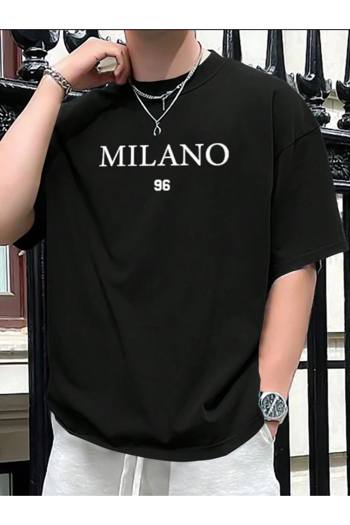 GBRO Unisex Yeni Sezon Milano 96 Yazılı Oversize Tshirt