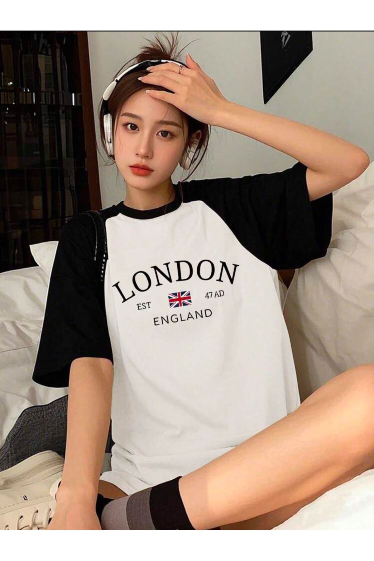 GBRO Unisex Yeni Sezon Raglan Kol London Baskılı Oversize Tshirt