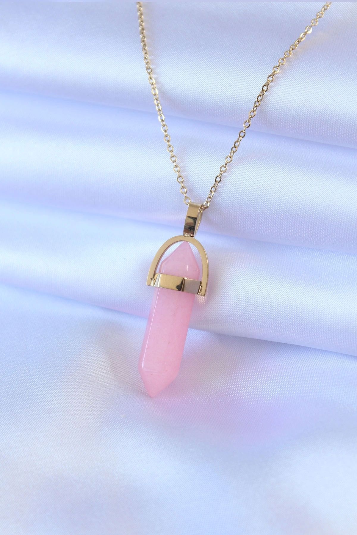 Clariss 316L Çelik Gold Renk Kristal Pembe Taş Model Kadın kolye
