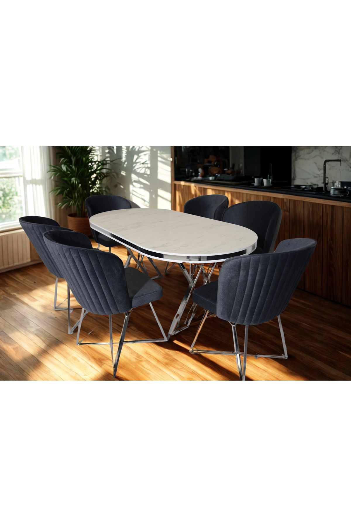 ÜNALMIŞ SALON VE MUTFAK YEMEK MASASI TAKIMI 90X170 ( MASA VE 6 SANDALYE )
