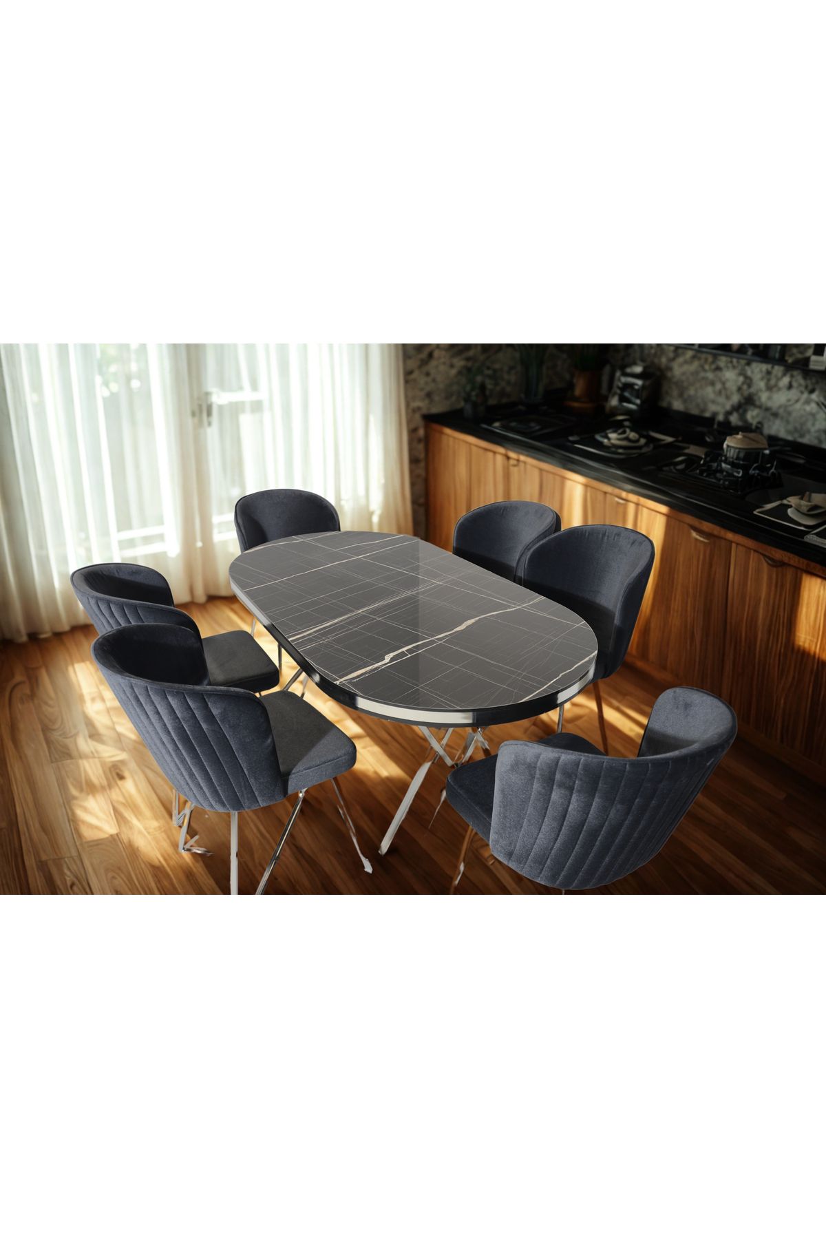 ÜNALMIŞ SALON VE MUTFAK YEMEK MASASI TAKIMI 90X170 ( MASA VE 6 SANDALYE )