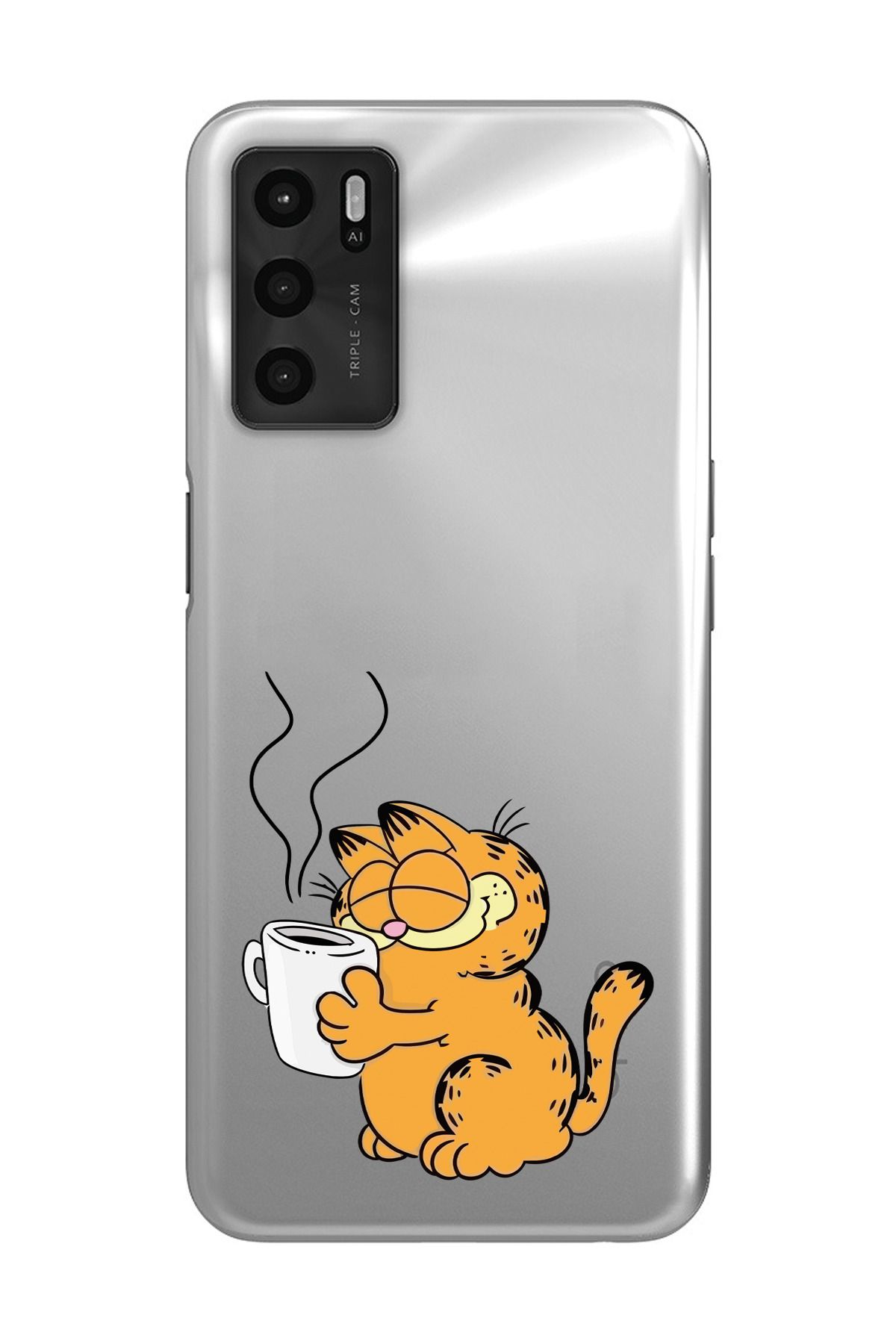 moonset Oppo A16 / A55 Uyumlu Garfield Tasarımlı Baskılı Şeffaf Telefon Kılıfı