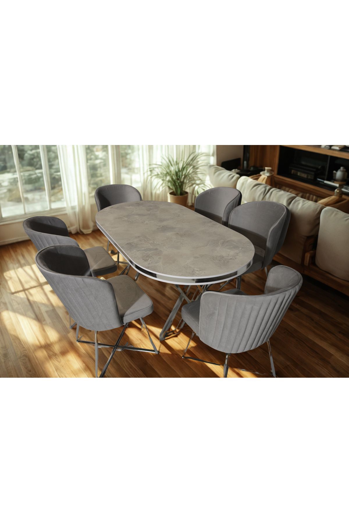ÜNALMIŞ SALON VE MUTFAK YEMEK MASASI TAKIMI 90X170 ( MASA VE 6 SANDALYE )