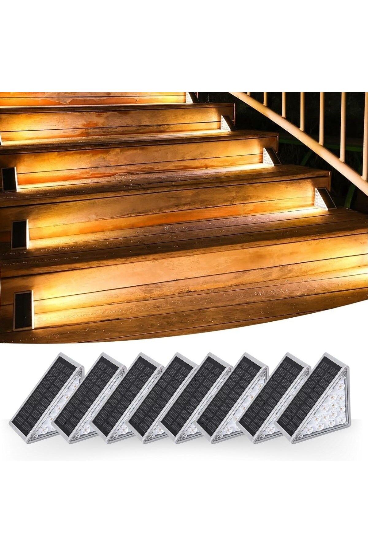 BirdoluSepet 8 Adet Üçgen Güneş Enerjisi ile Şarj Olan Dış Mekan Solar Basamak Köşe Lambası