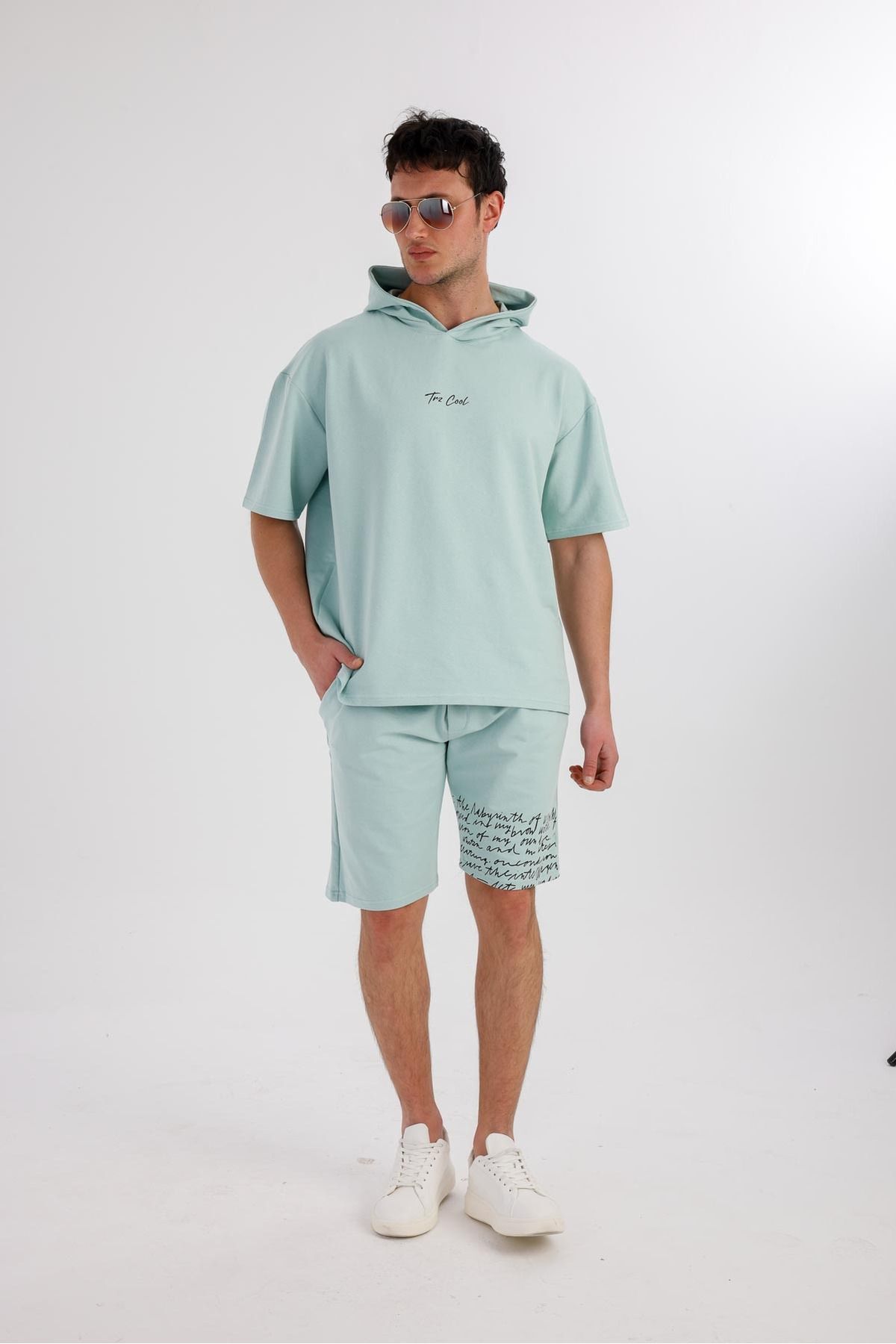 Decas OCEANO Kapüşonlu Sweatshirt & Şort Takım - Açık Yeşil