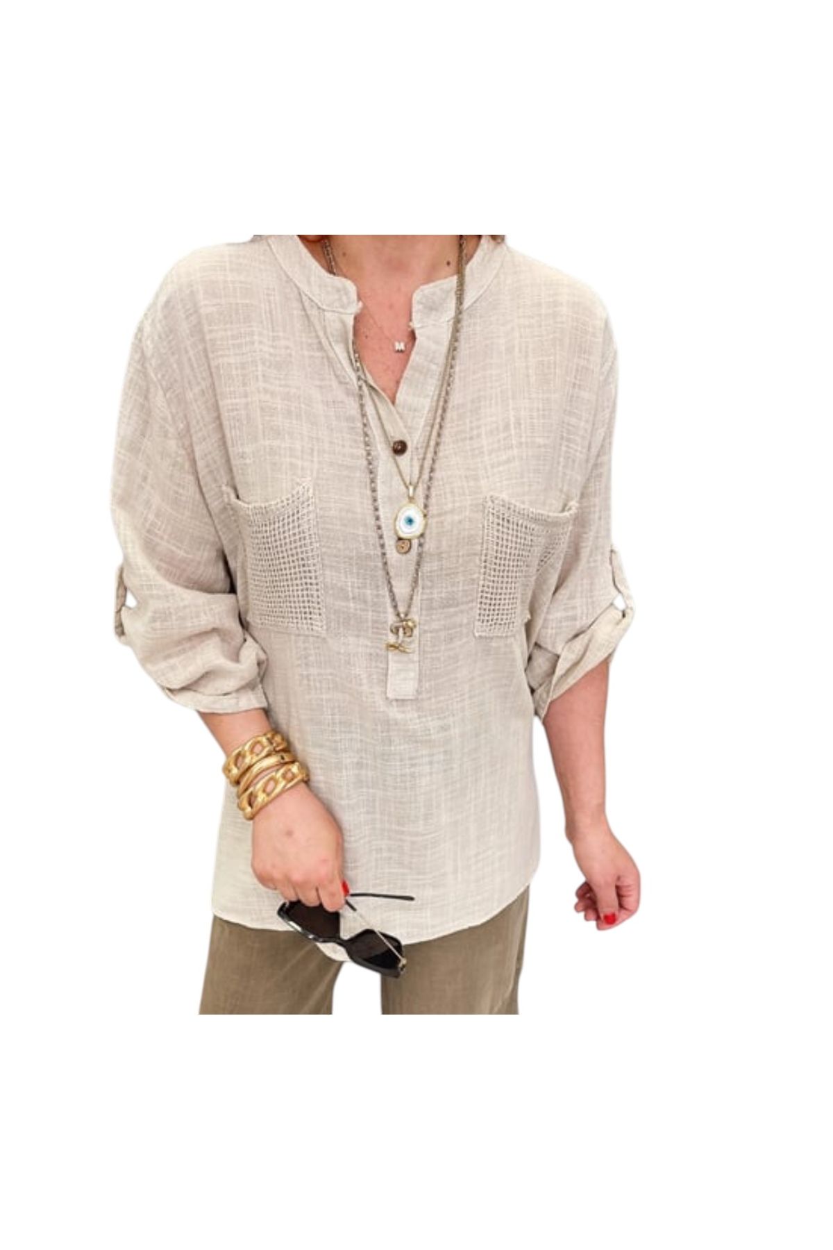 PHUTİ COLLECTION İTALYAN %100 KOTON FİLE DETAYLI BLUZ