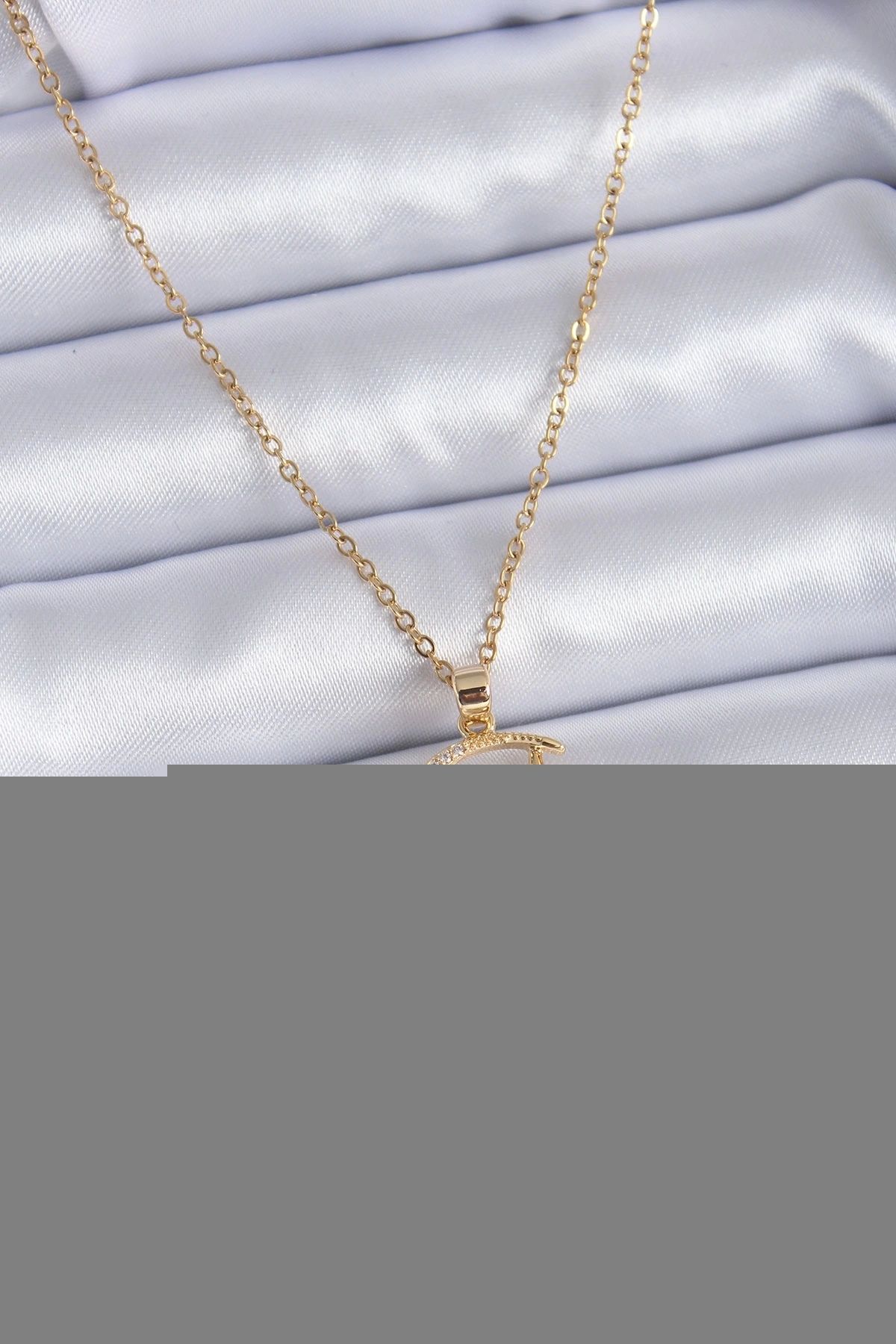 Clariss 316L Çelik Gold Renk Zirkon Taşlı Ay Yıldız Model Kadın Kolye