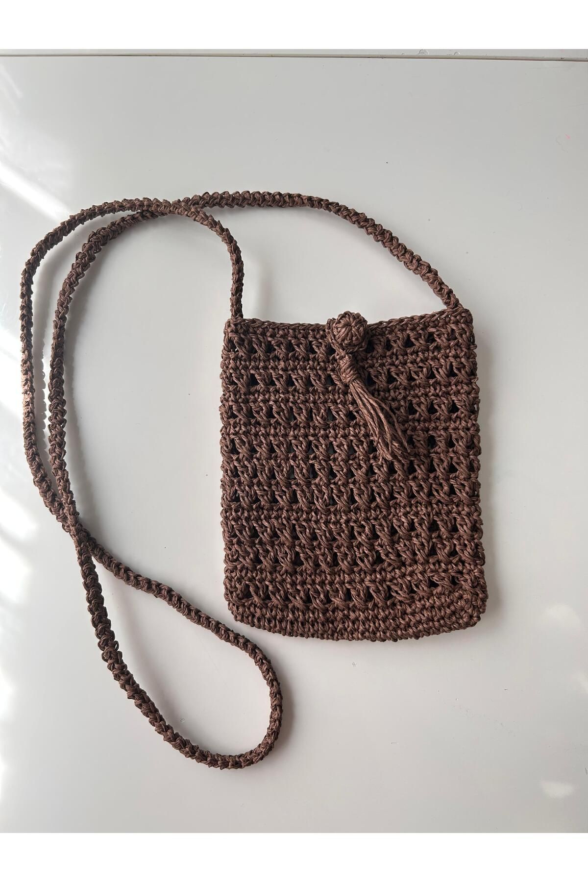 Likya Atelier Hasır Özel Tasarım Krem Çanta, Telefon Çantası