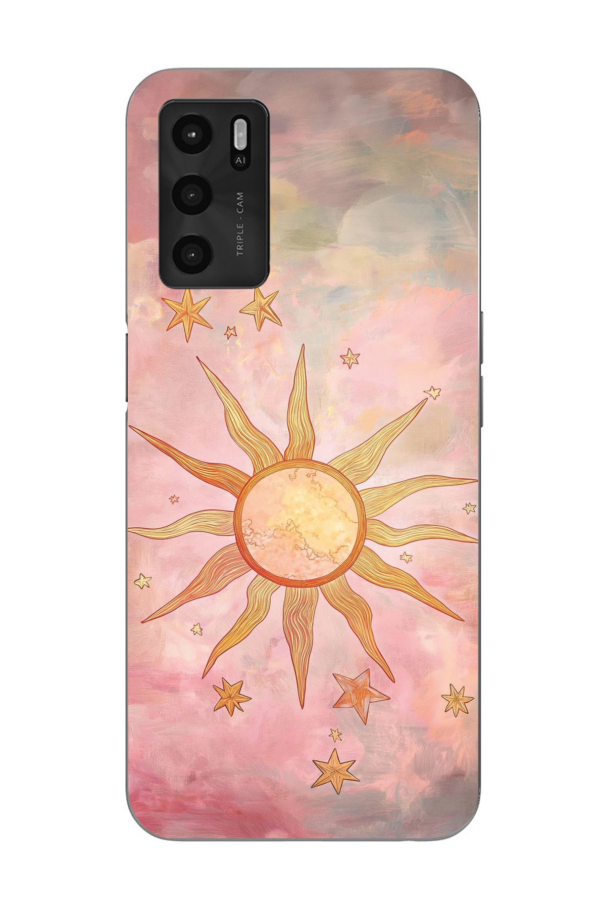 moonset Oppo A16 / A55 Uyumlu Güneş Tasarımlı Baskılı Şeffaf Telefon Kılıfı