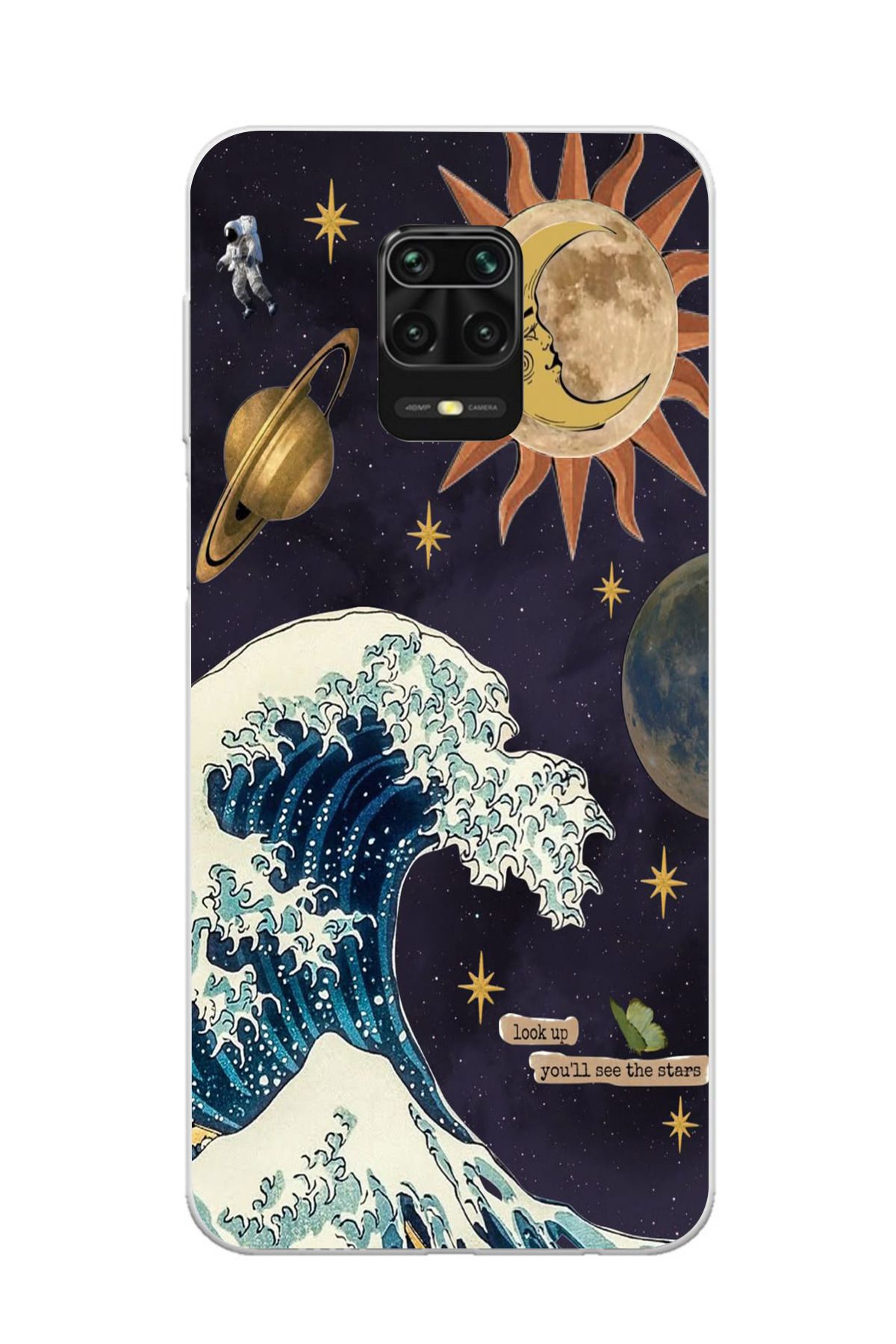 moonset Xiaomi Redmi Note 9 Pro / Note 9S Uyumlu Dalga ve Güneş Tasarımlı Baskılı Şeffaf Telefon Kılıfı