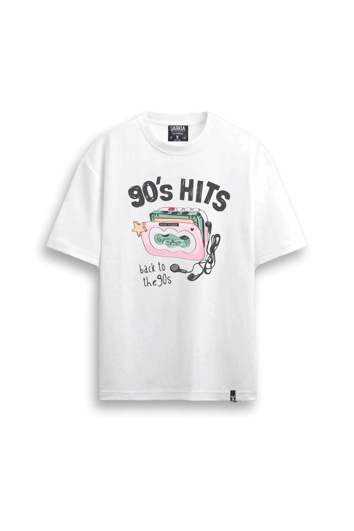 sielta 90's Hits Vintage Baskılı Bisiklet Yaka Unisex Beyaz Tişört T-shirt