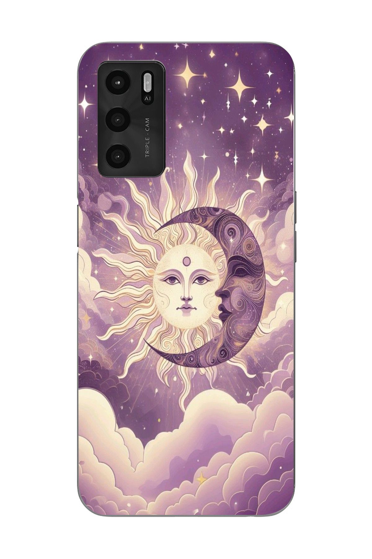 moonset Oppo A16 / A55 Uyumlu Ay ve Güneş Tasarımlı Baskılı Şeffaf Telefon Kılıfı