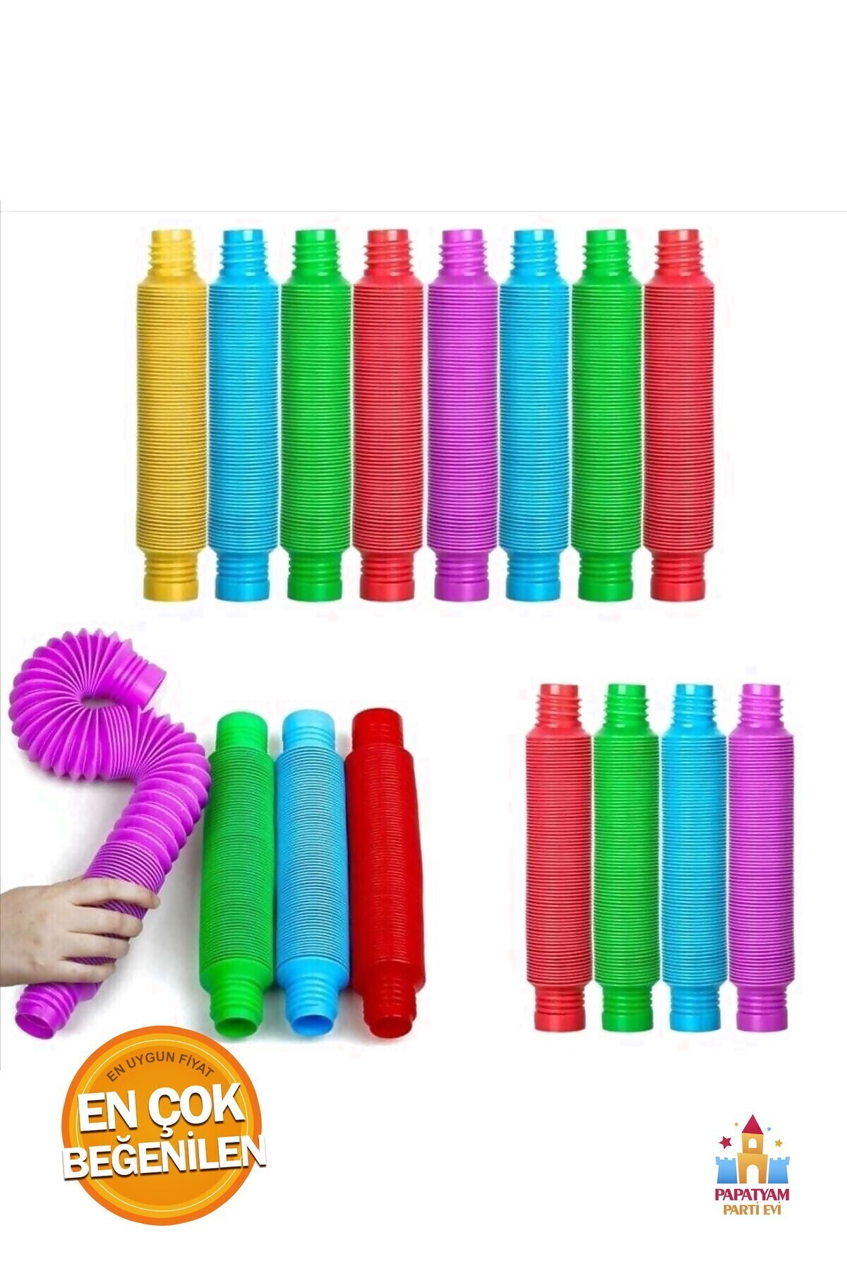 PapatyamPartiEvi Pop Tube Oyuncak Seti - Eğlenceli Hareketli Borular - Çocuklar İçin Yaratıcı Oyun