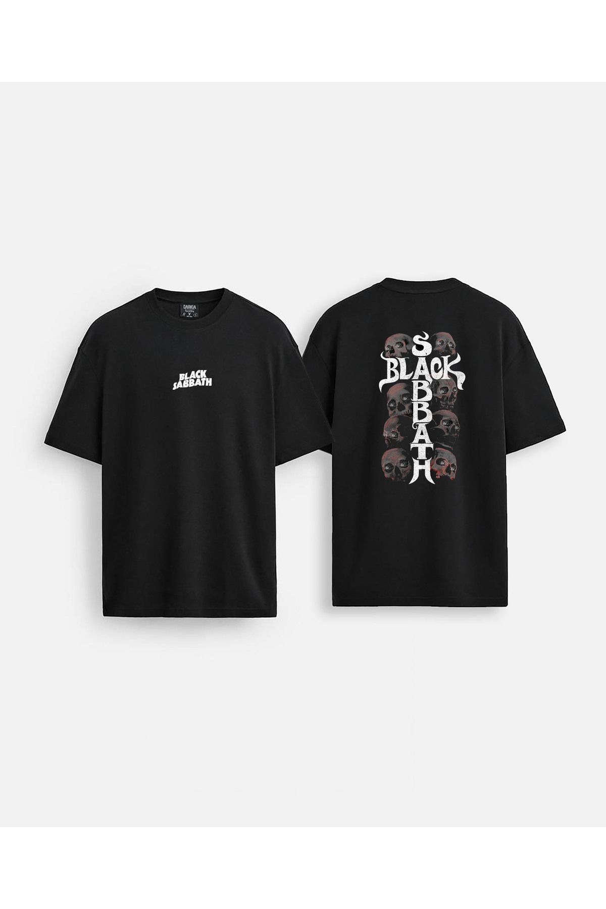 sielta Black Sabbath Müzik grubu Baskılı Bisiklet Yaka Oversize Çift Taraflı Siyah Tişört T-shirt