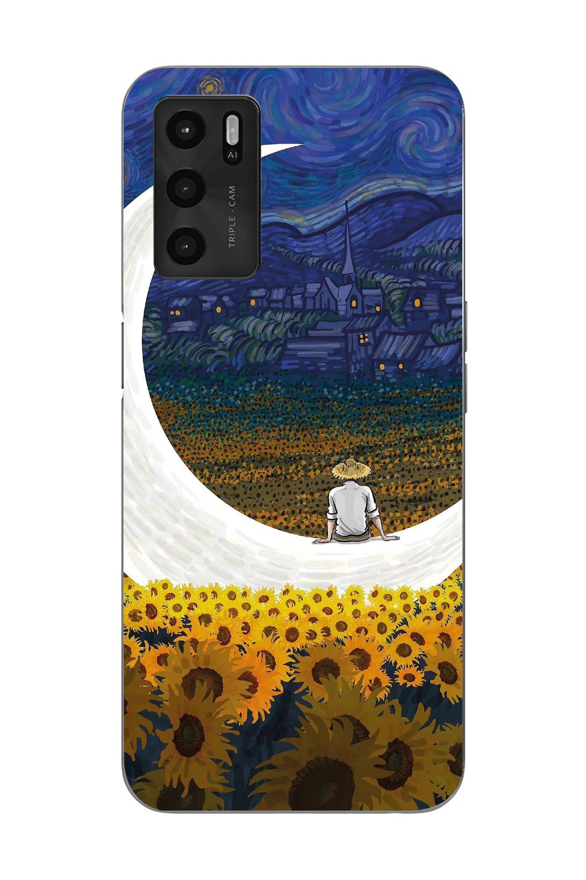 moonset Oppo A16 / A55 Uyumlu Van Gogh Tasarımlı Baskılı Şeffaf Telefon Kılıfı
