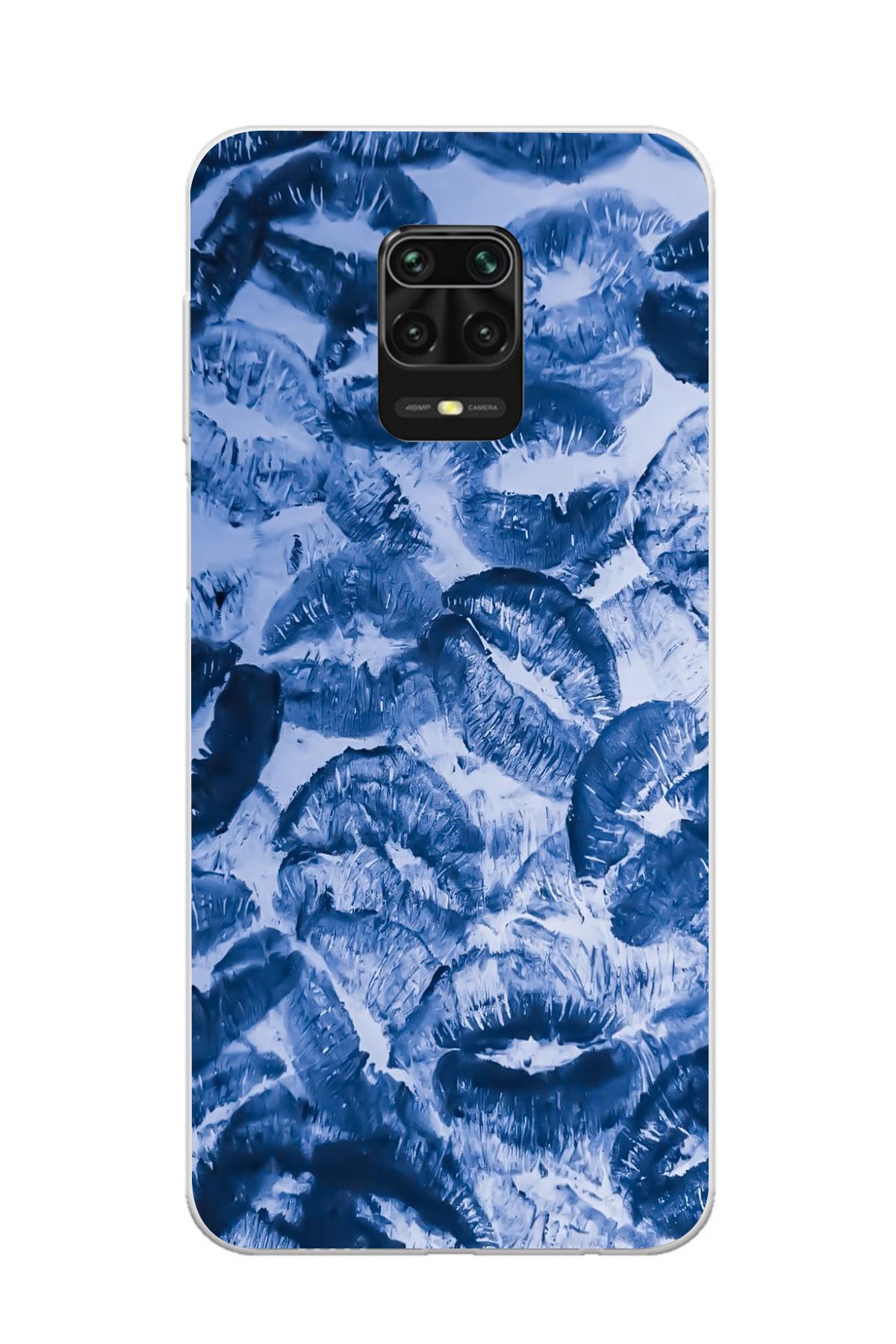 moonset Xiaomi Redmi Note 9 Pro / Note 9S Uyumlu Mavi Dudaklar Tasarımlı Baskılı Şeffaf Telefon Kılıfı