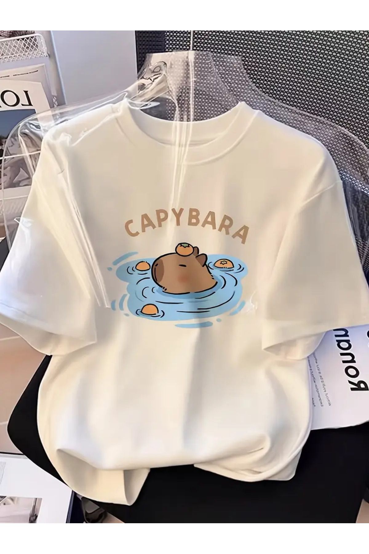 AEMİ Unisex Capybara Baskılı %100 Pamuk Oversize T-shirt
