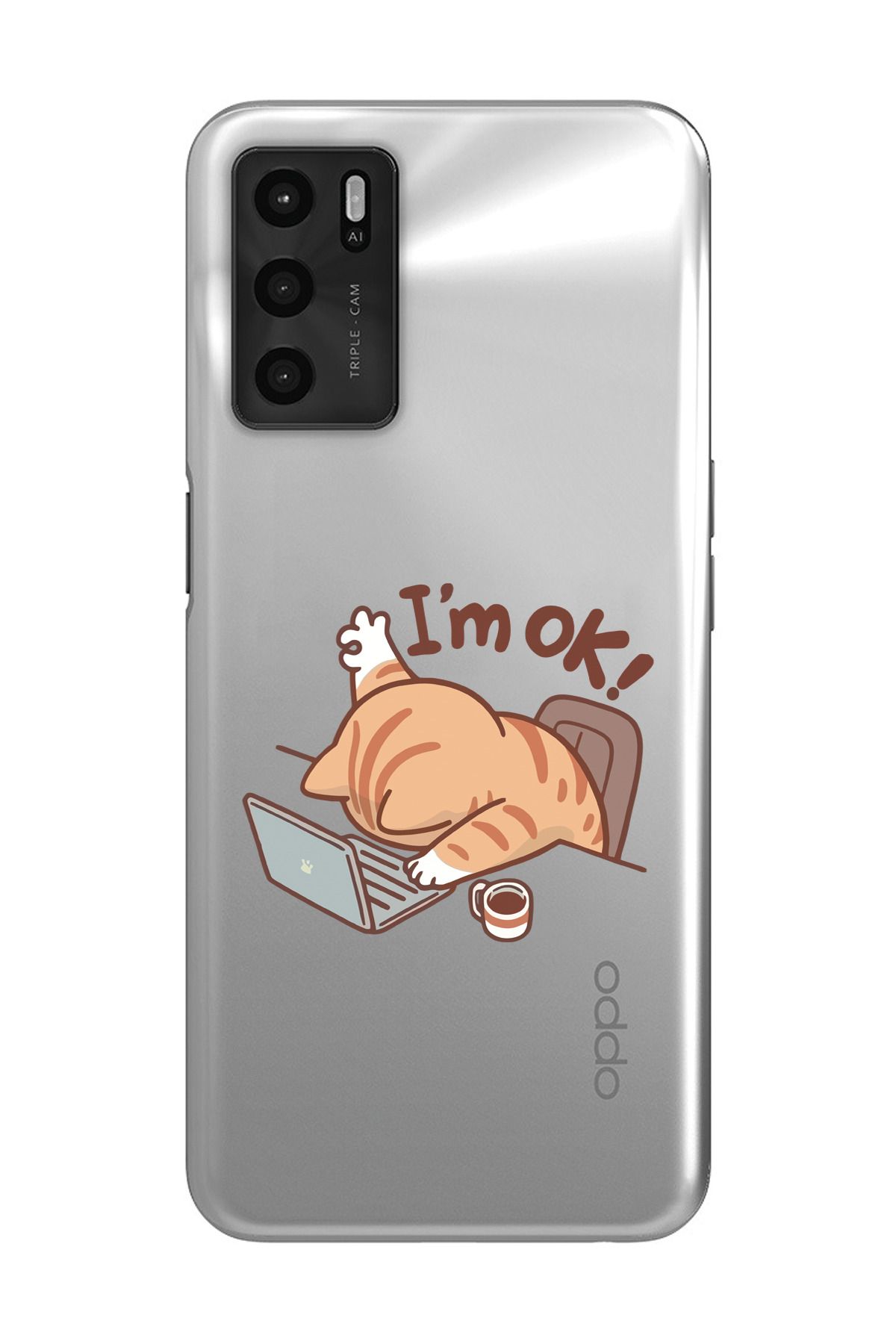 moonset Oppo A16 / A55 Uyumlu Sevimli Kedi Tasarımlı Baskılı Şeffaf Telefon Kılıfı